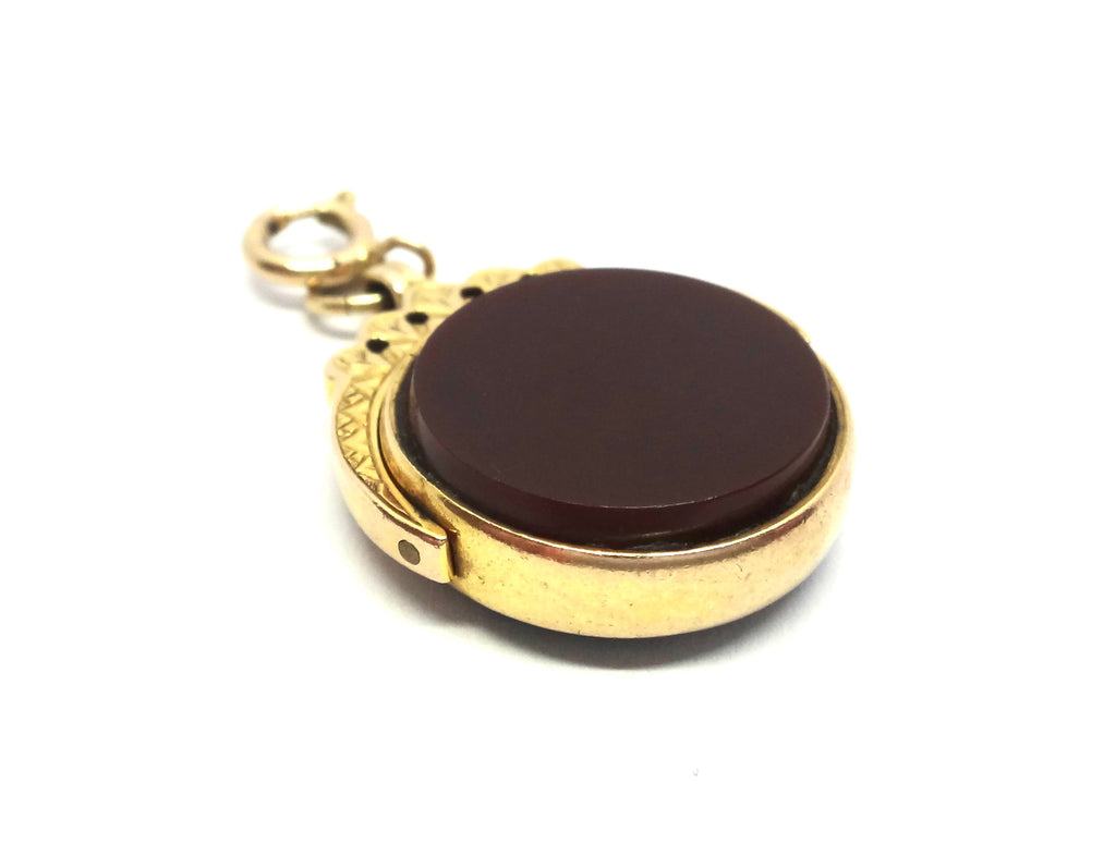 ANTIQUE 9ct Gold, Onyx & Carnelian Spinner Fob Pendant - Birmingham 1914