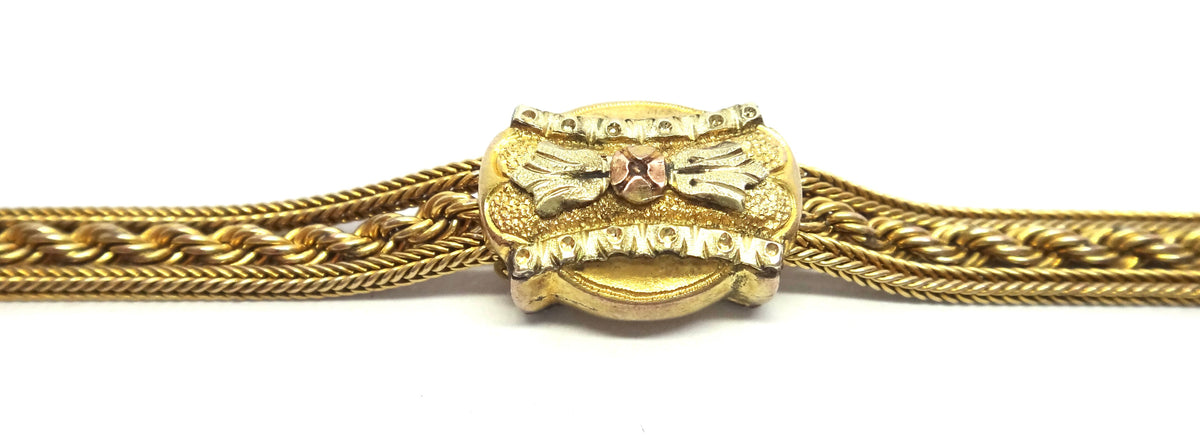 ANTIQUE 9ct Yellow GOLD Albertina Fob Bracelet with Tassel Drop c.1880