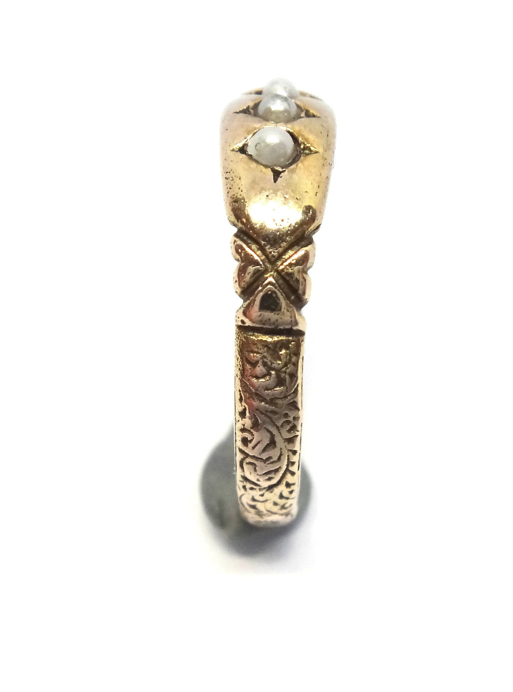 ANTIQUE 15ct Yellow Gold & Pearl Line Ring c.1900