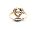 ANTIQUE 9ct Yellow Gold, Diamond & Pearl Witches Heart Ring c.1880