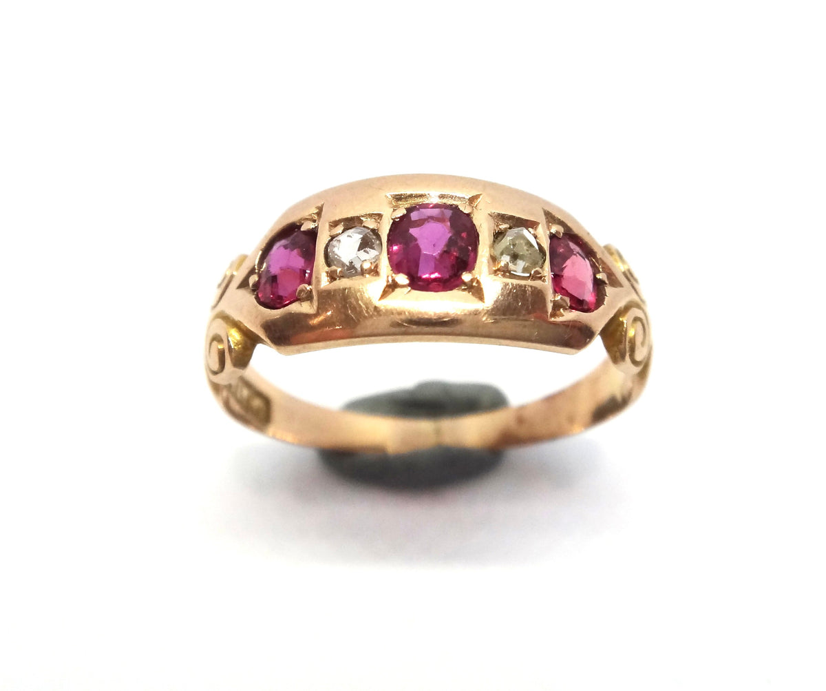 Australian Antique 15ct Gold, Garnet & Diamond Ring - Aronson & Co