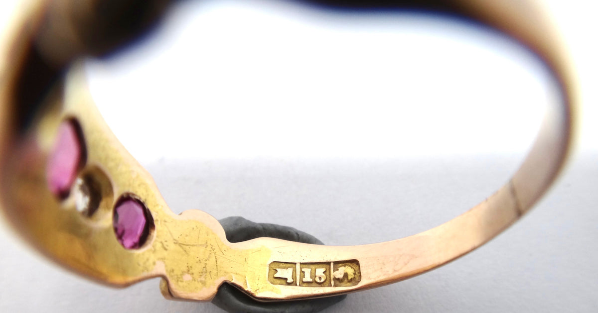Australian Antique 15ct Gold, Garnet & Diamond Ring - Aronson & Co