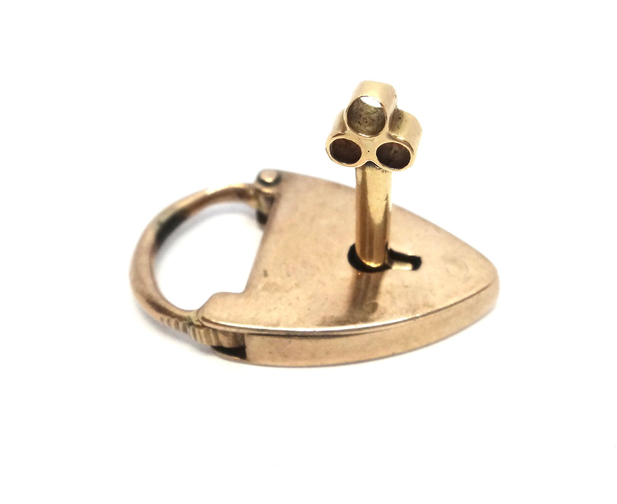 ANTIQUE 9ct Gold Heart Padlock & Key Pendant c.1900