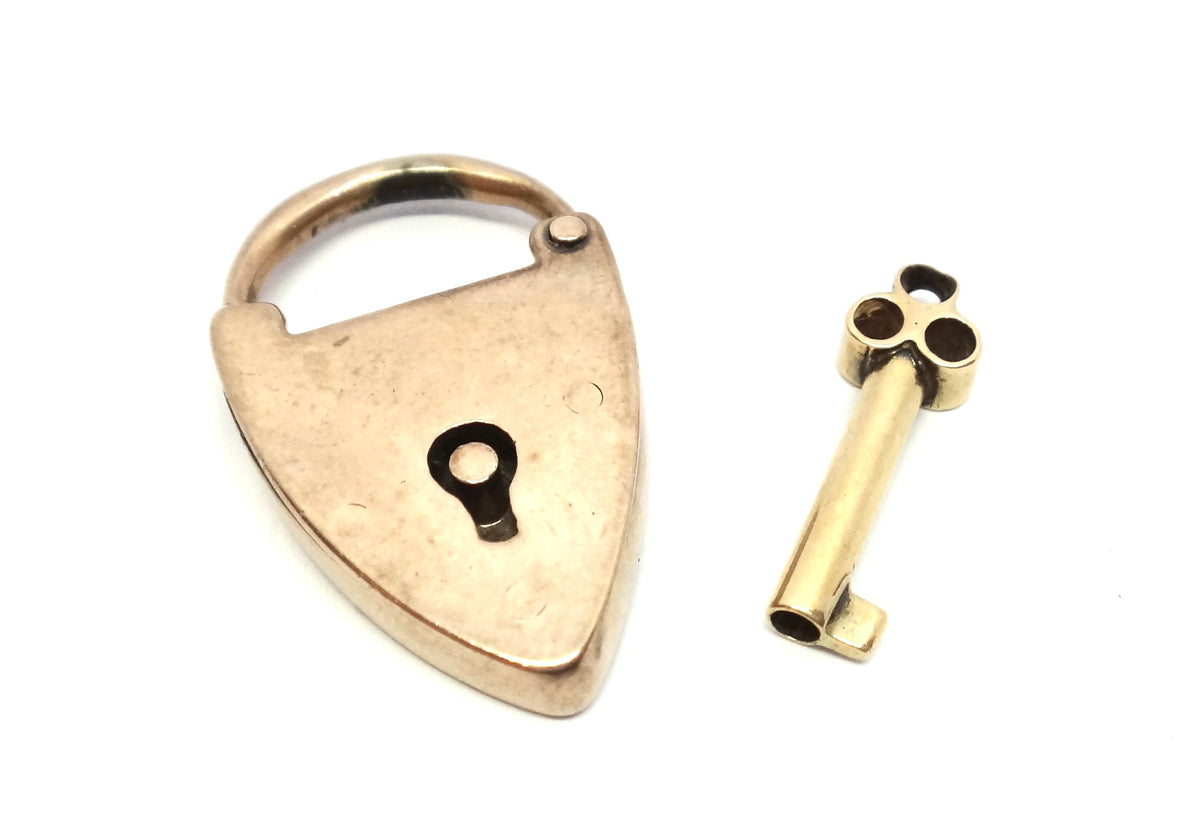 ANTIQUE 9ct Gold Heart Padlock & Key Pendant c.1900