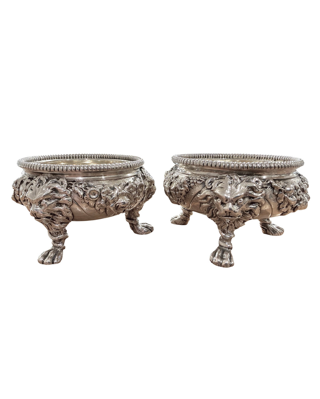 Fine Pair of George III Cast Sterling Silver Salts. London c 1765. Thomas Whipham & Charles Wright.