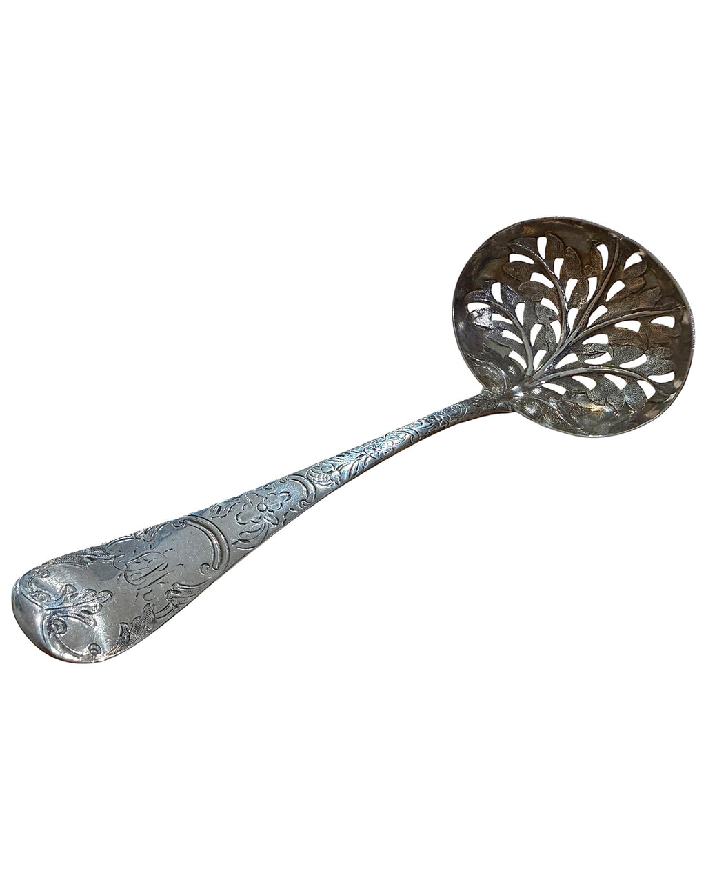 George II Sterling Silver Sifter. London c 1750. Later decorated, marks rubbed.