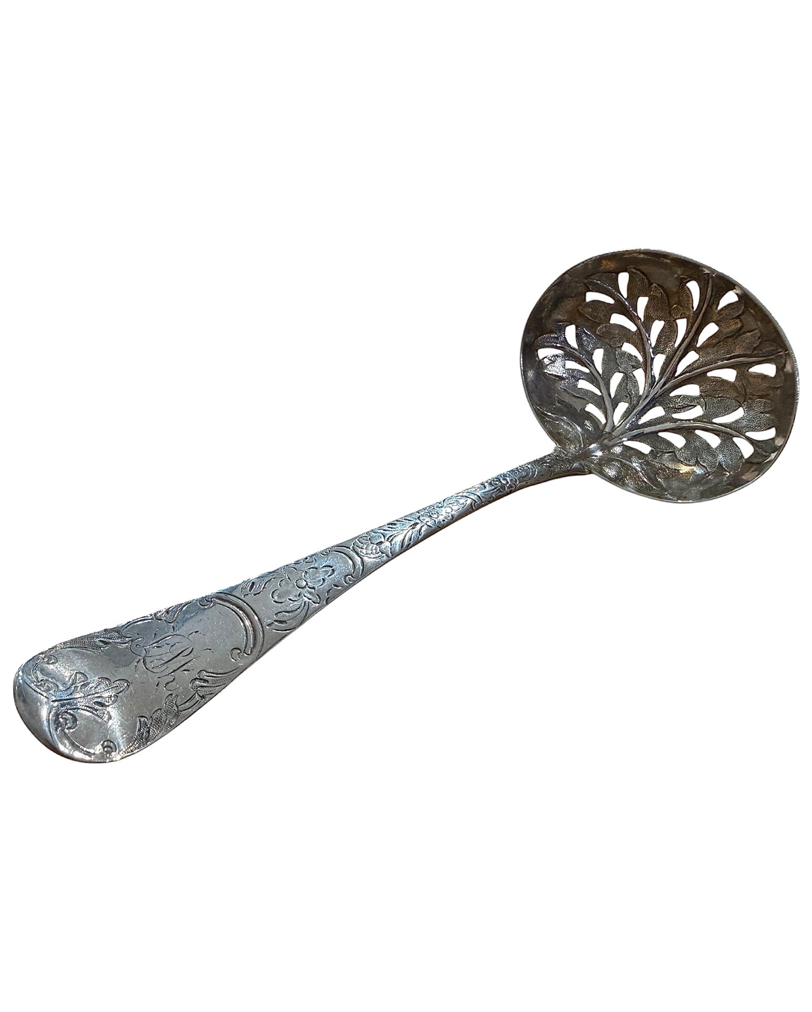 George II Sterling Silver Sifter. London c 1750. Later decorated, marks rubbed.