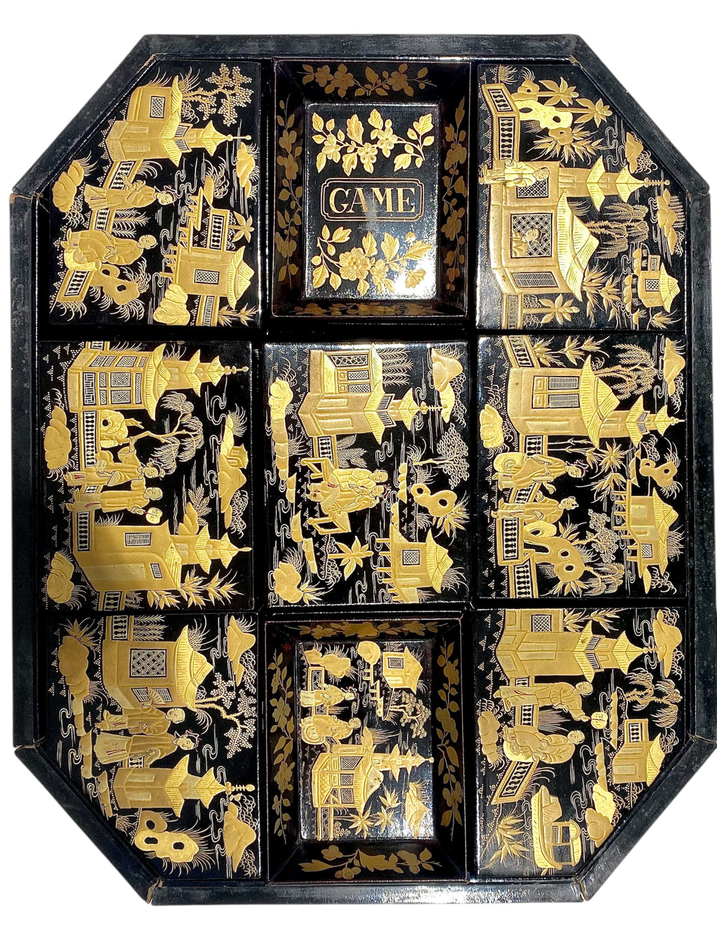 Fine 19th Century Chinese Export Lacquer Games Box, c. 1850.