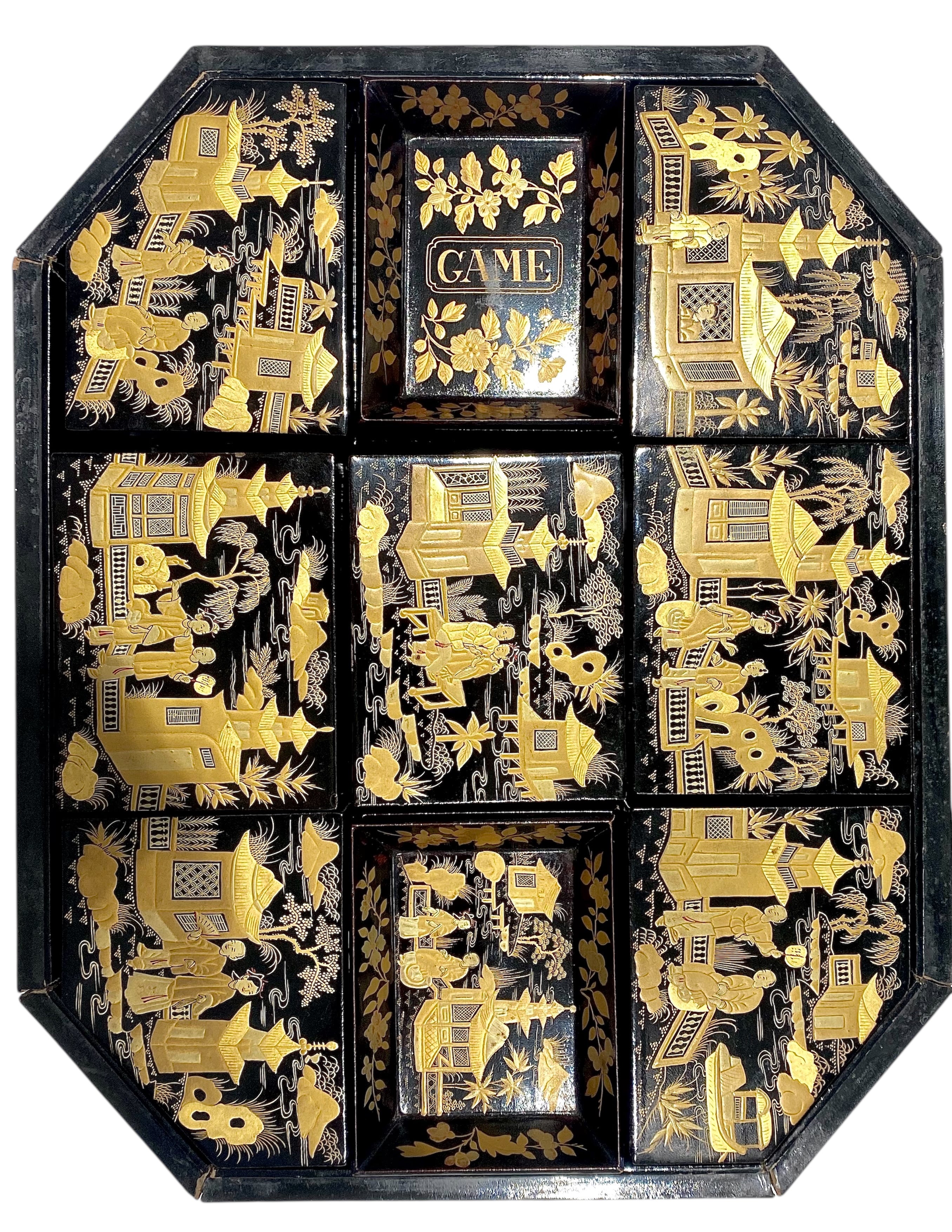 Fine 19th Century Chinese Export Lacquer Games Box, c. 1850.