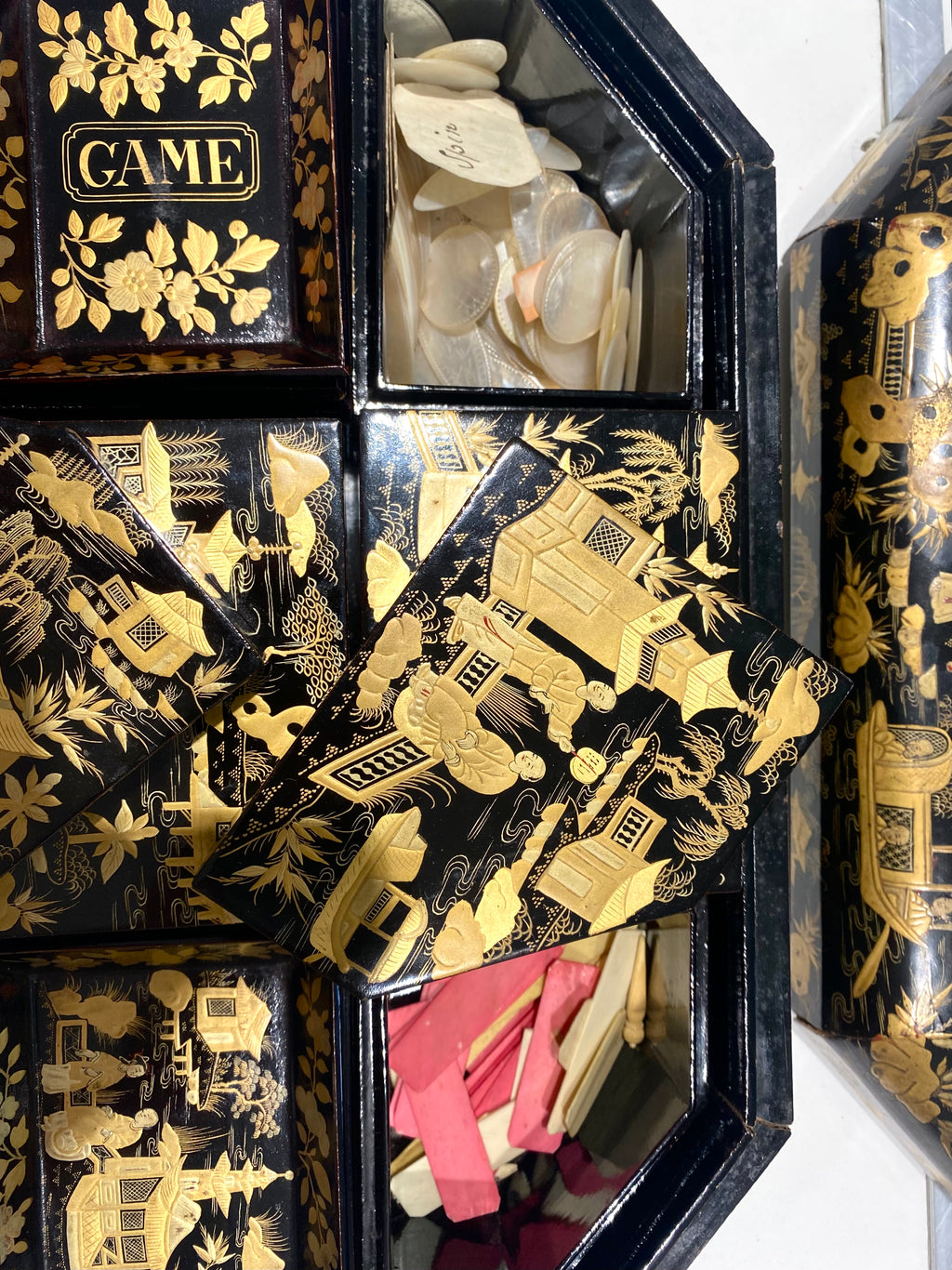 Fine 19th Century Chinese Export Lacquer Games Box, c. 1850.