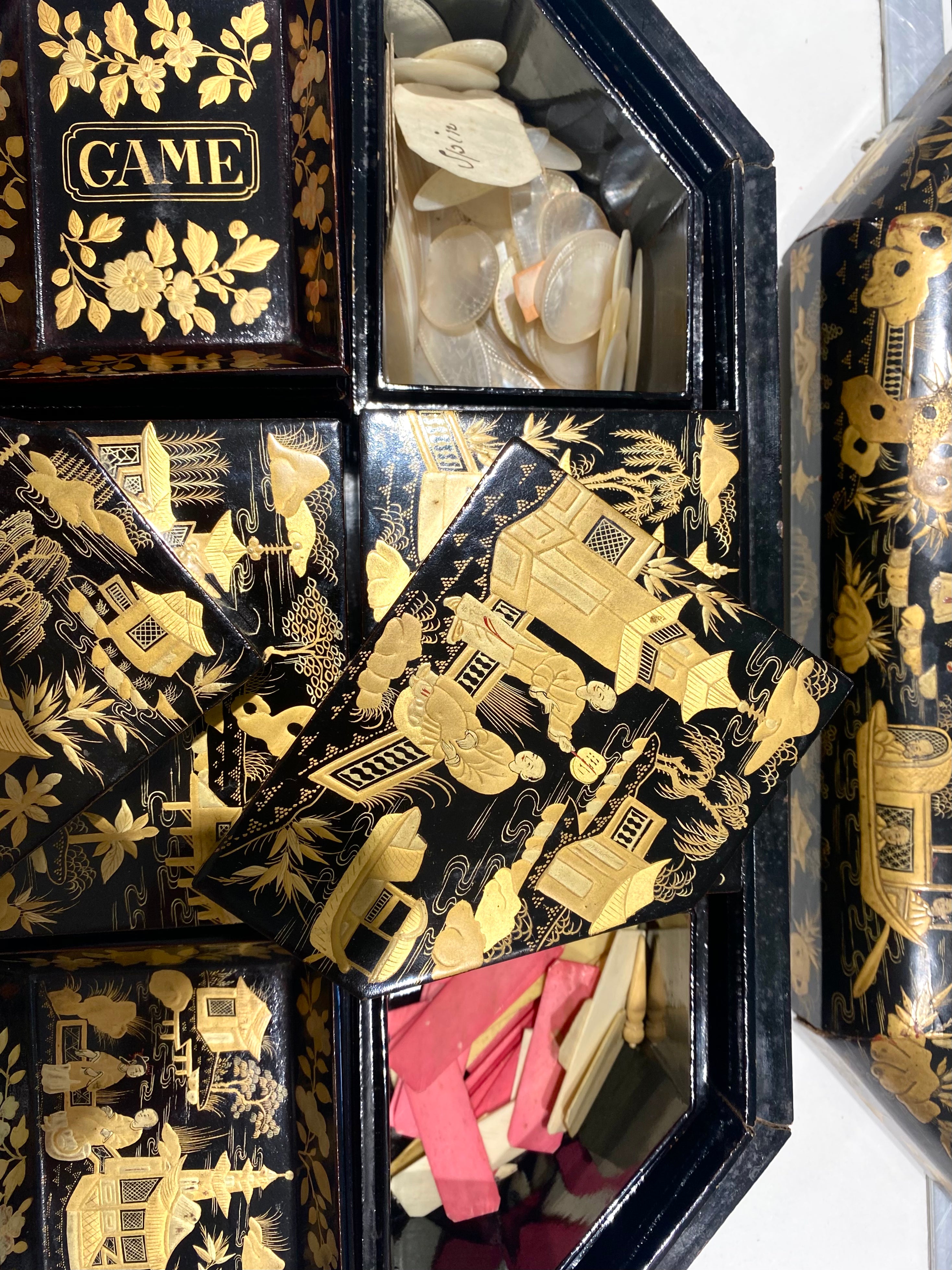 Fine 19th Century Chinese Export Lacquer Games Box, c. 1850.