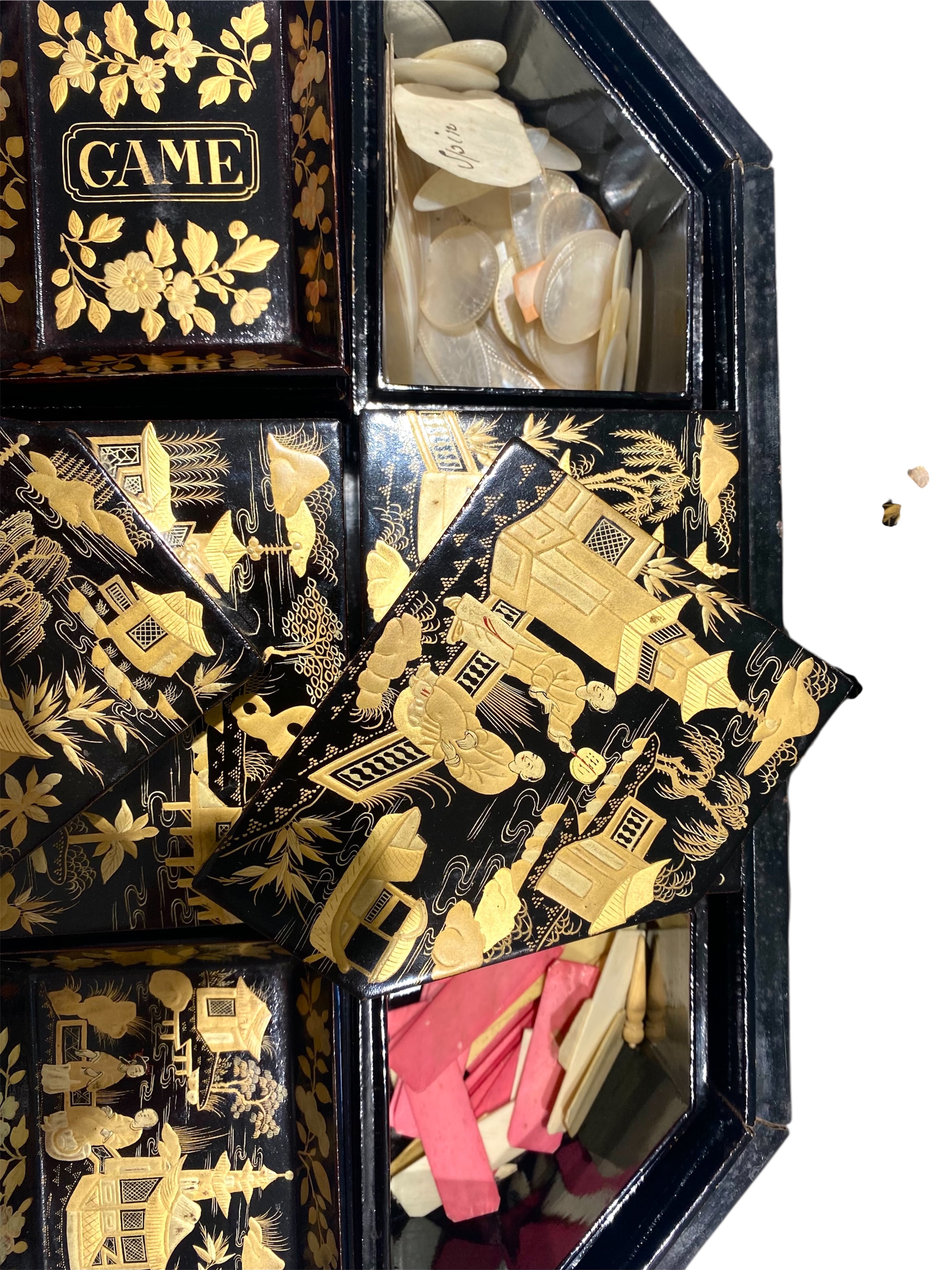 Fine 19th Century Chinese Export Lacquer Games Box, c. 1850.