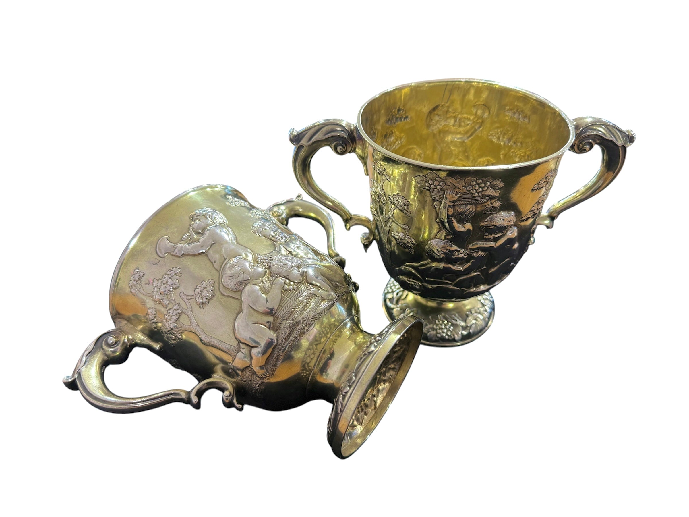 Rare Pair of George II Irish Silver Gilt Two-Handled Cups by Thomas Walker, Dublin c.1750