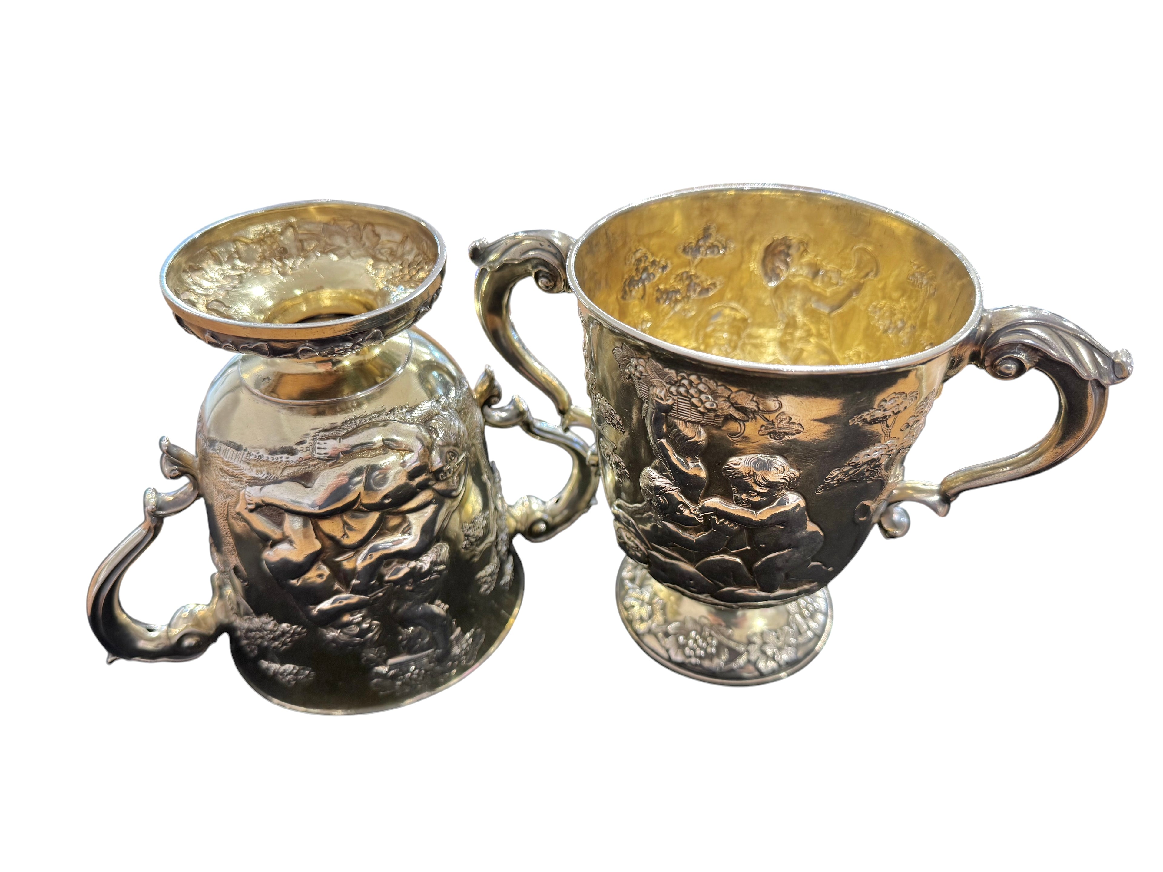 Rare Pair of George II Irish Silver Gilt Two-Handled Cups by Thomas Walker, Dublin c.1750