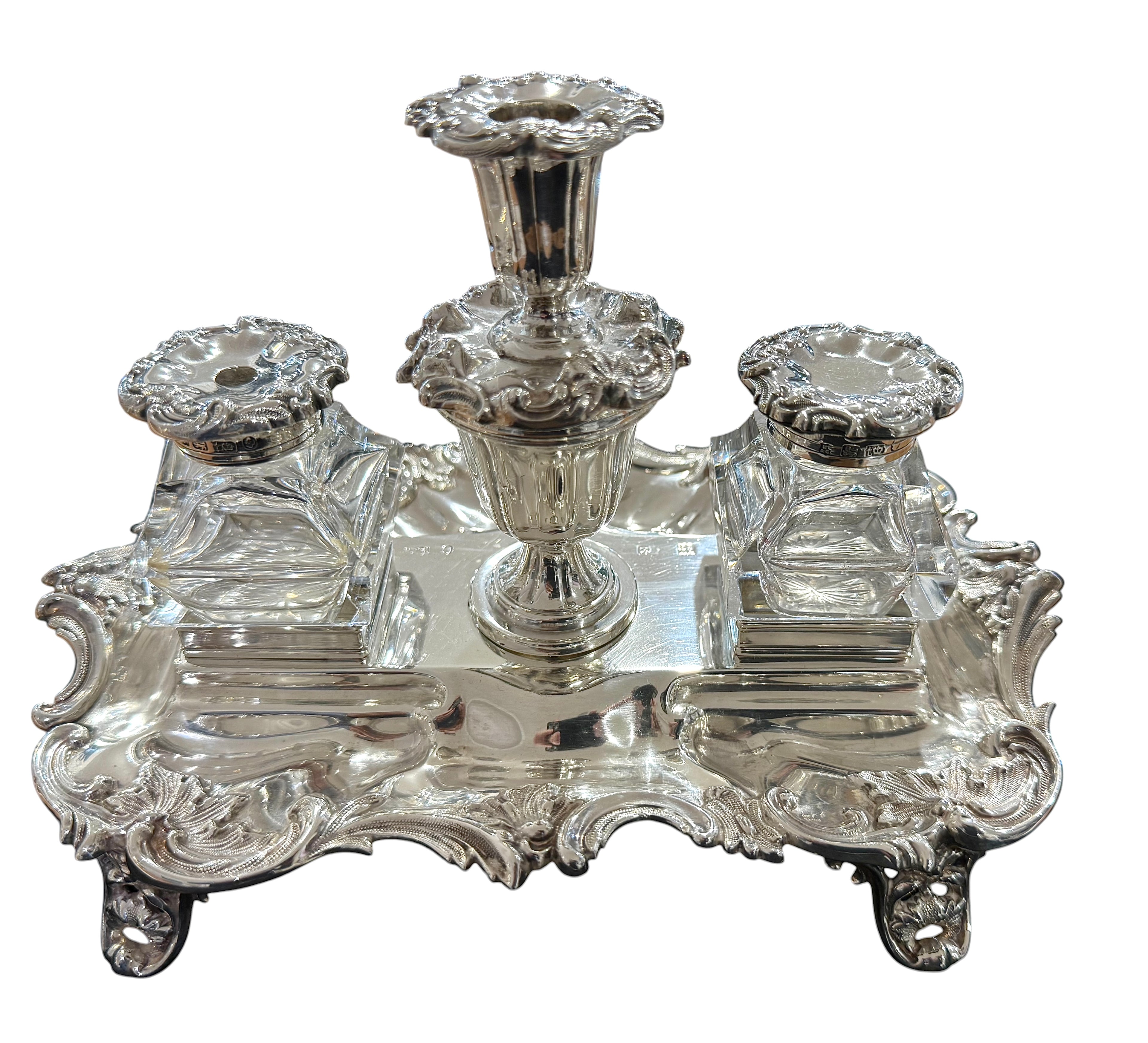 Sterling Silver Inkstand, Sheffield 1839, Maker, Henry Wilkinson & Co.