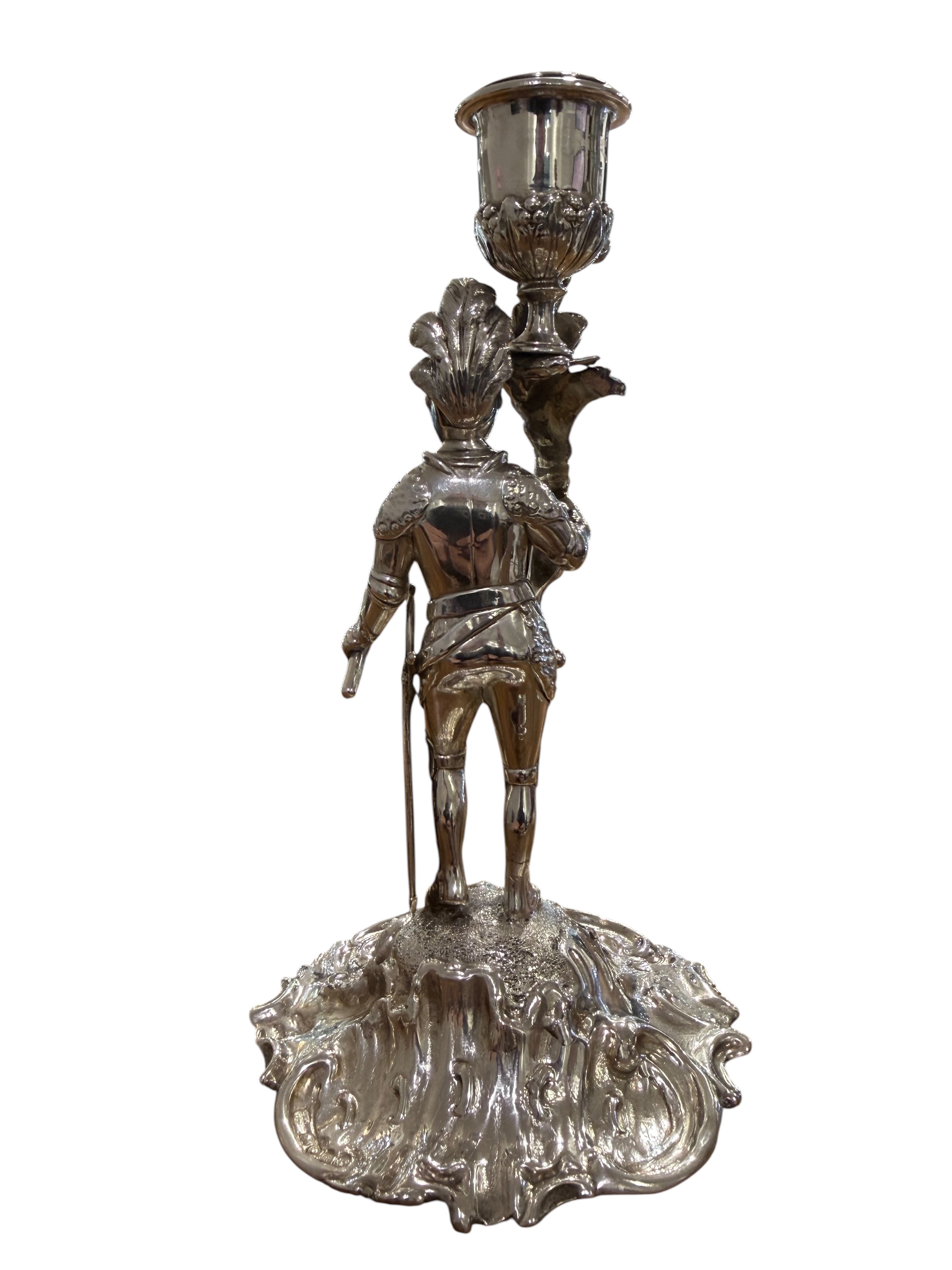 Victorian Sterling Silver Cast Novelty Knight Candlestick. London 1845. Charles & George Fox.