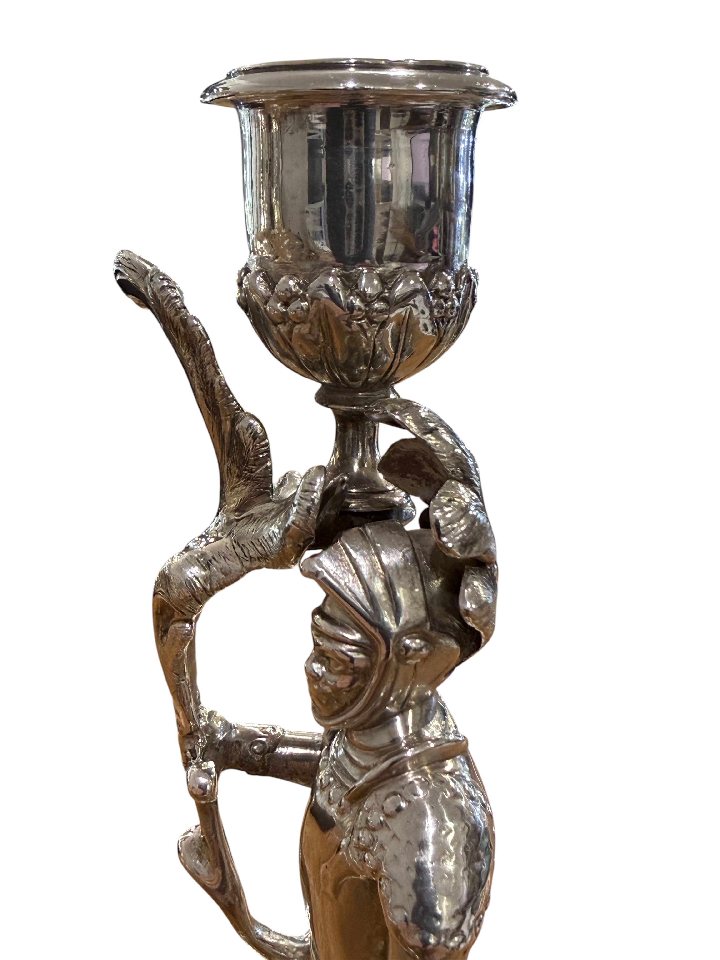 Victorian Sterling Silver Cast Novelty Knight Candlestick. London 1845. Charles & George Fox.