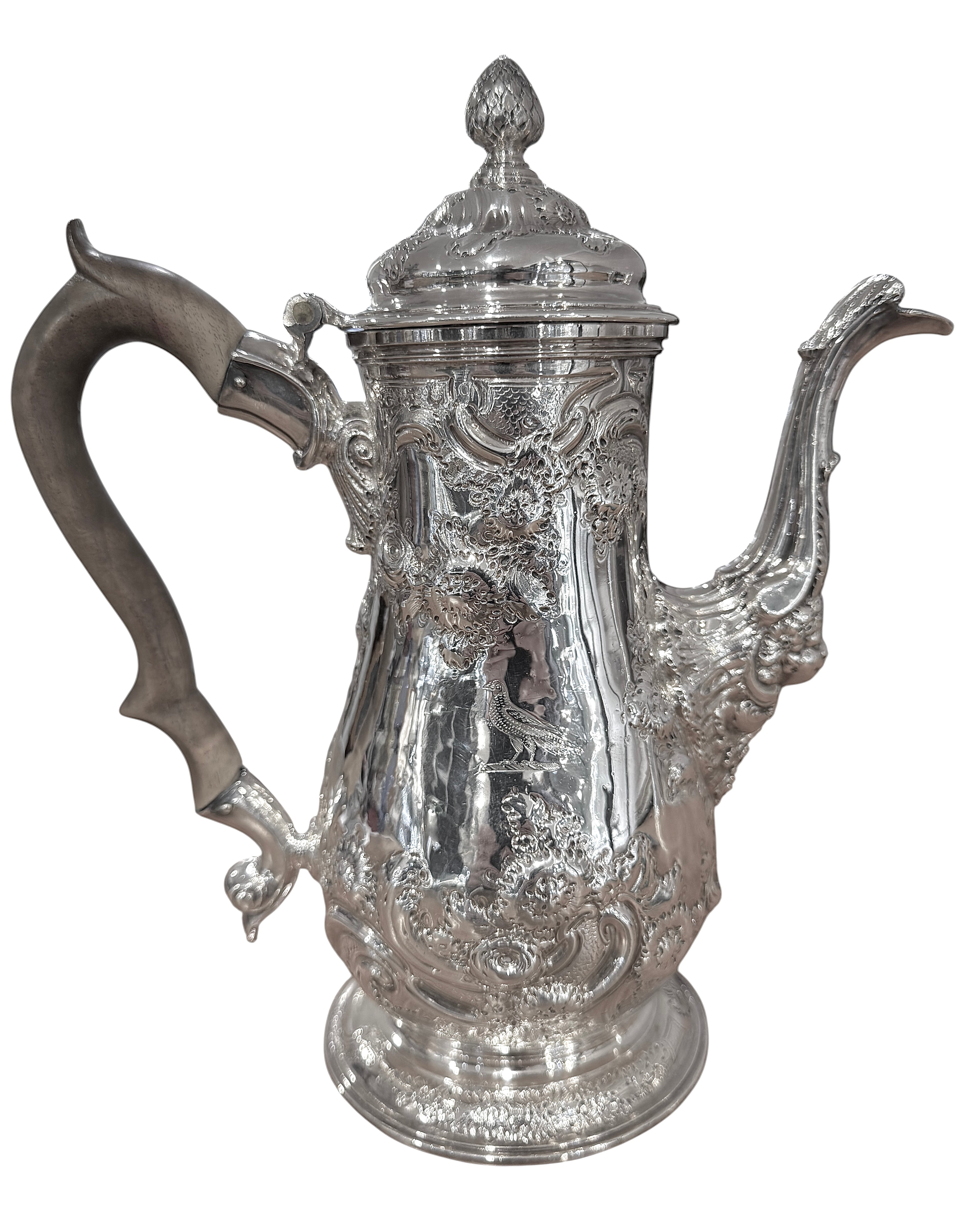 Fine George II Sterling Silver Coffee Pot. London 1751. Benjamin Gignac