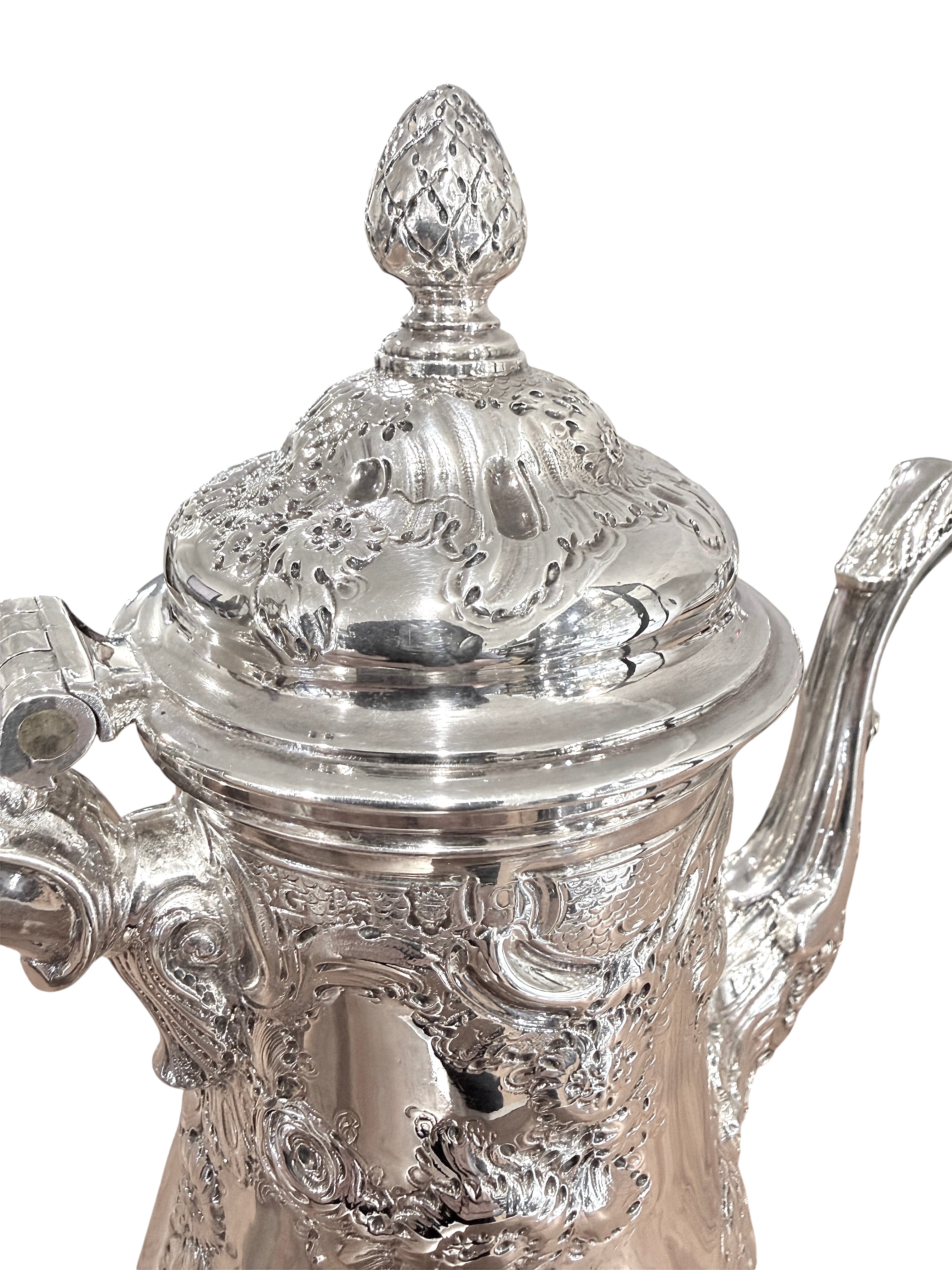 Fine George II Sterling Silver Coffee Pot. London 1751. Benjamin Gignac