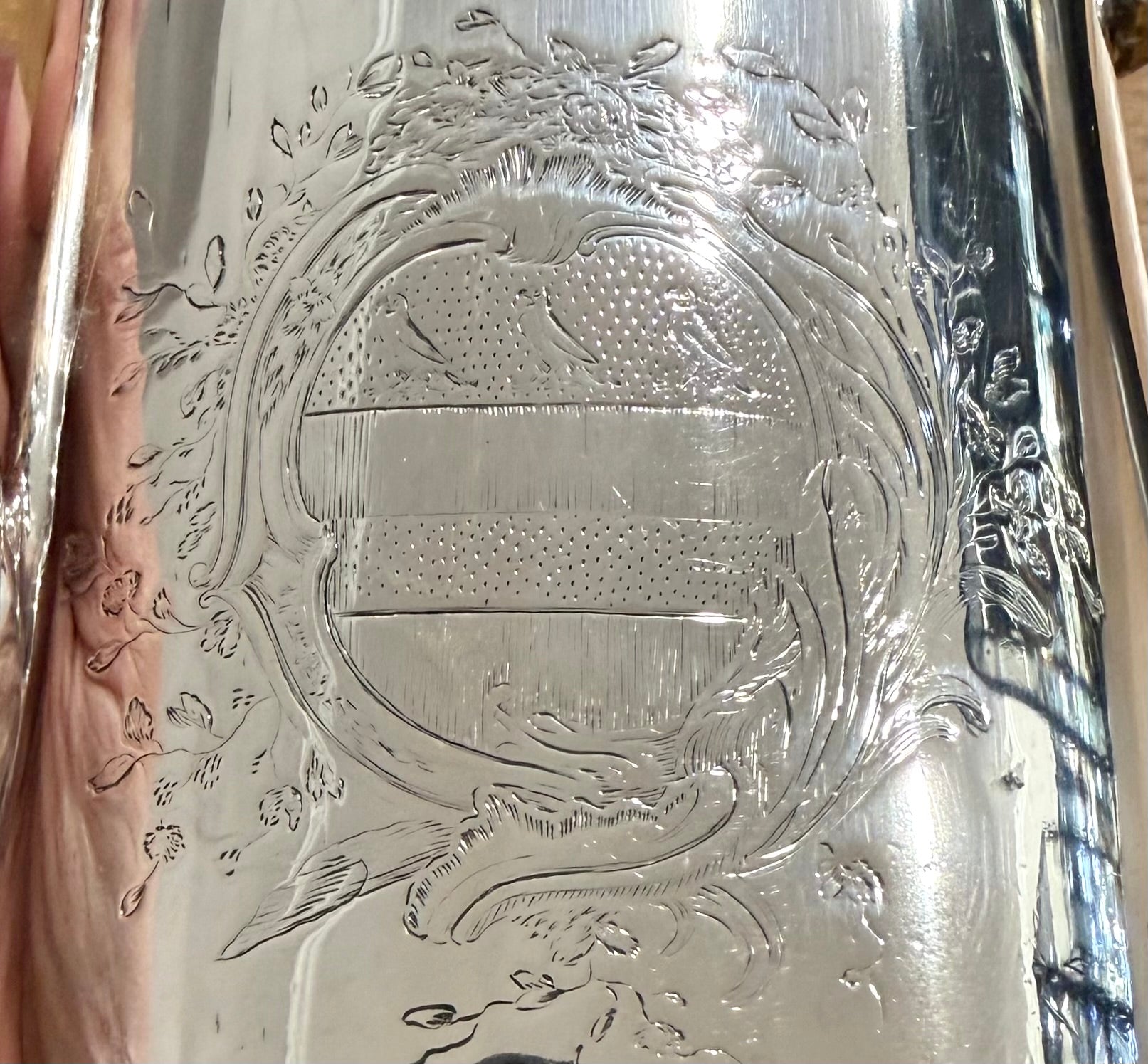 Fine George II Sterling Silver Coffee Pot. London 1738. Thomas Rush, Arms of Greenaway.