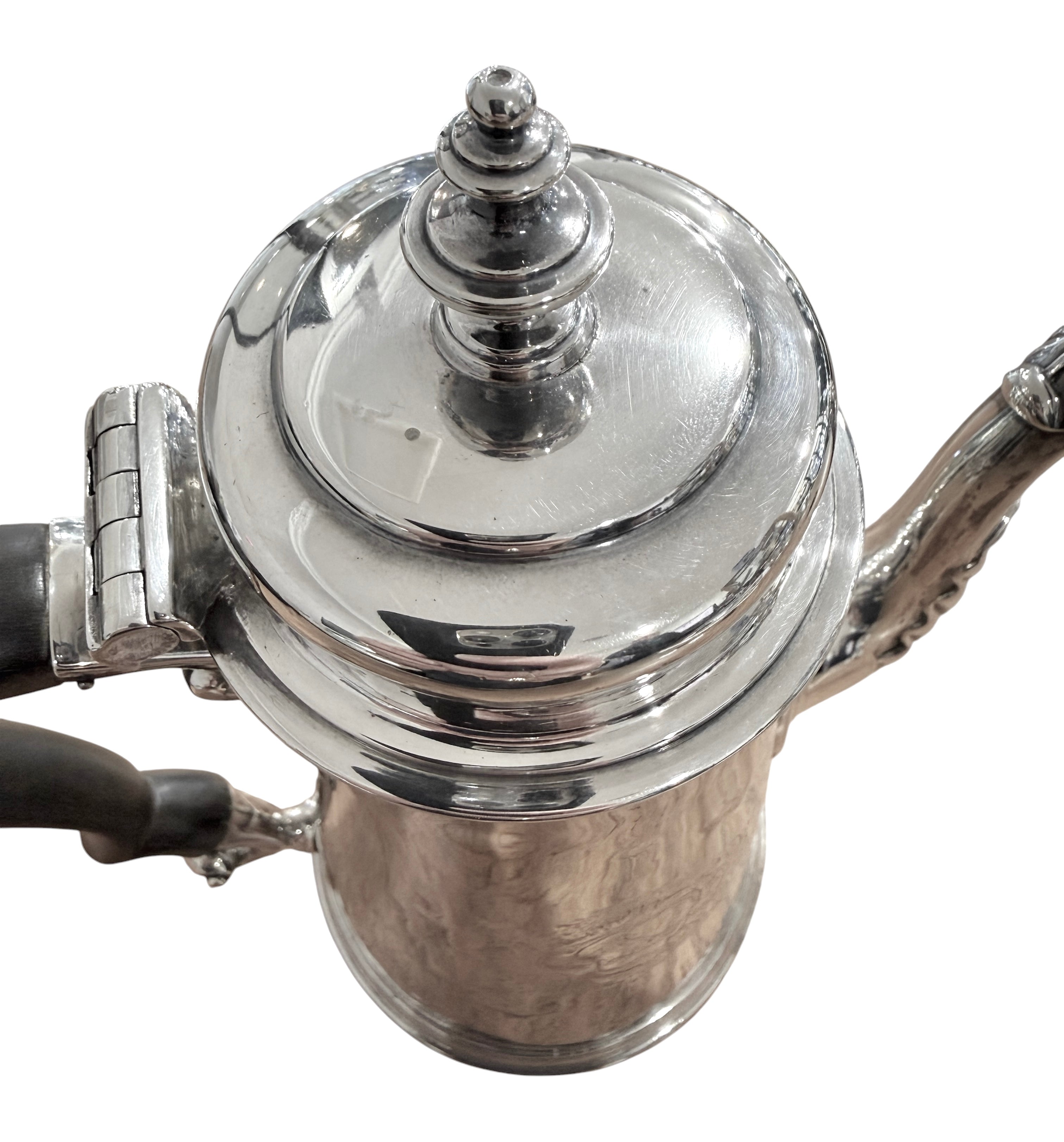 Fine George II Sterling Silver Coffee Pot. London 1738. Thomas Rush, Arms of Greenaway.