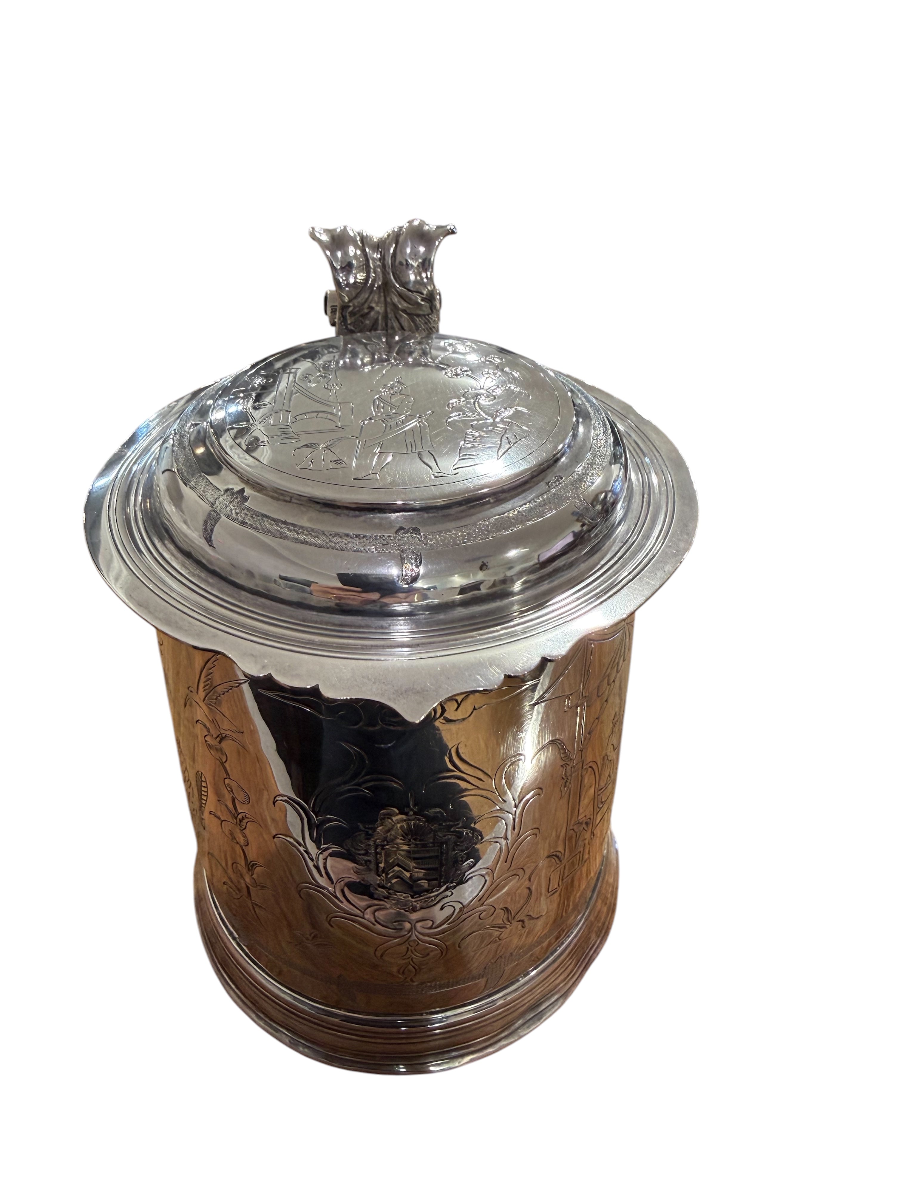 William & Mary Britannia Standard Silver Lidded Tankard. London 1700. William Gamble.