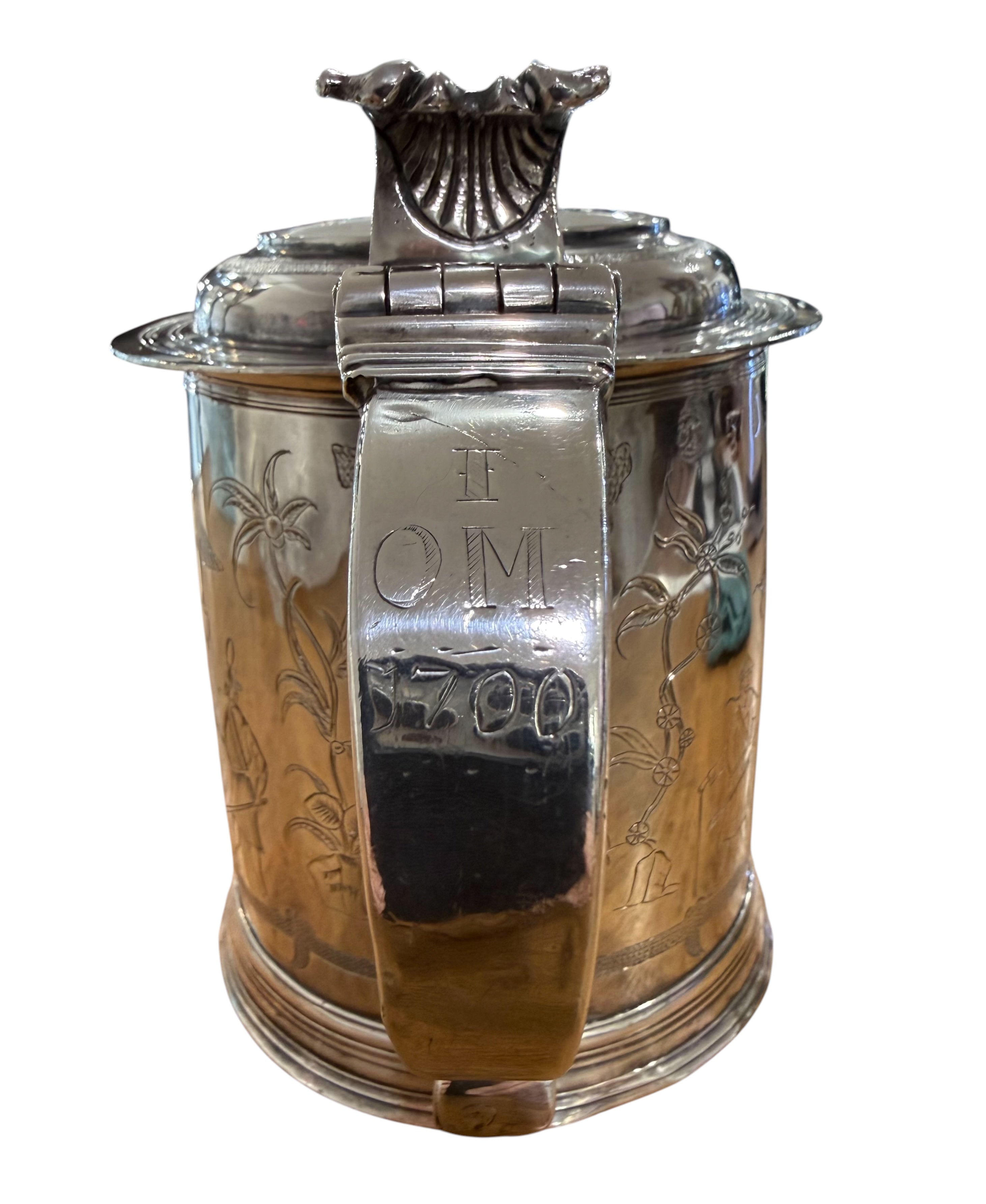 William & Mary Britannia Standard Silver Lidded Tankard. London 1700. William Gamble.