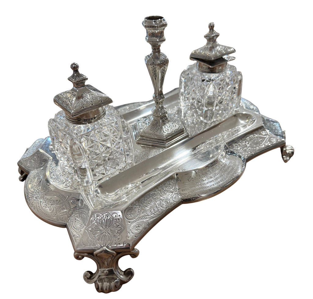Victorian Sterling Silver Standish. London, 1878. Walter & John Barnard.