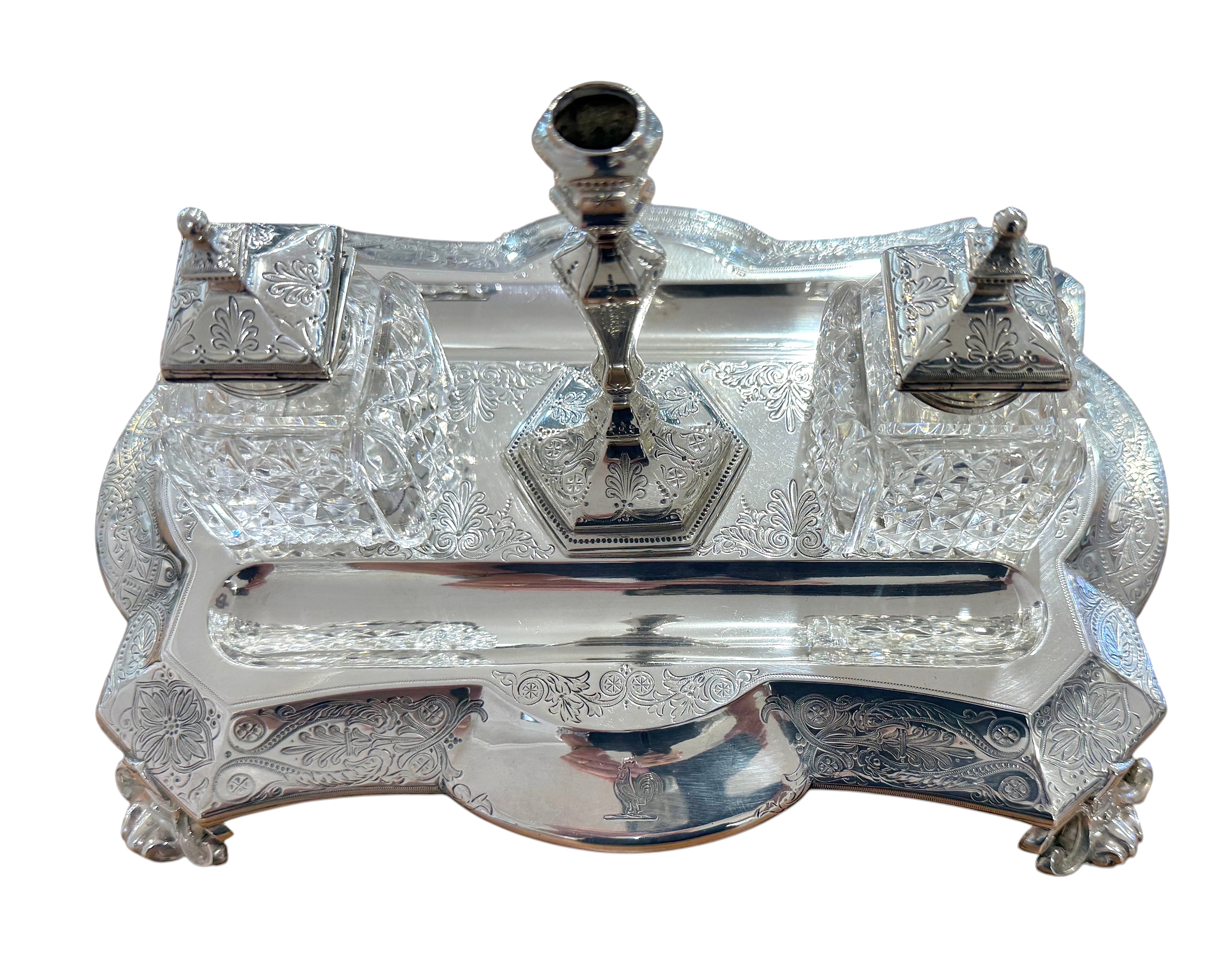 Victorian Sterling Silver Standish. London, 1878. Walter & John Barnard.