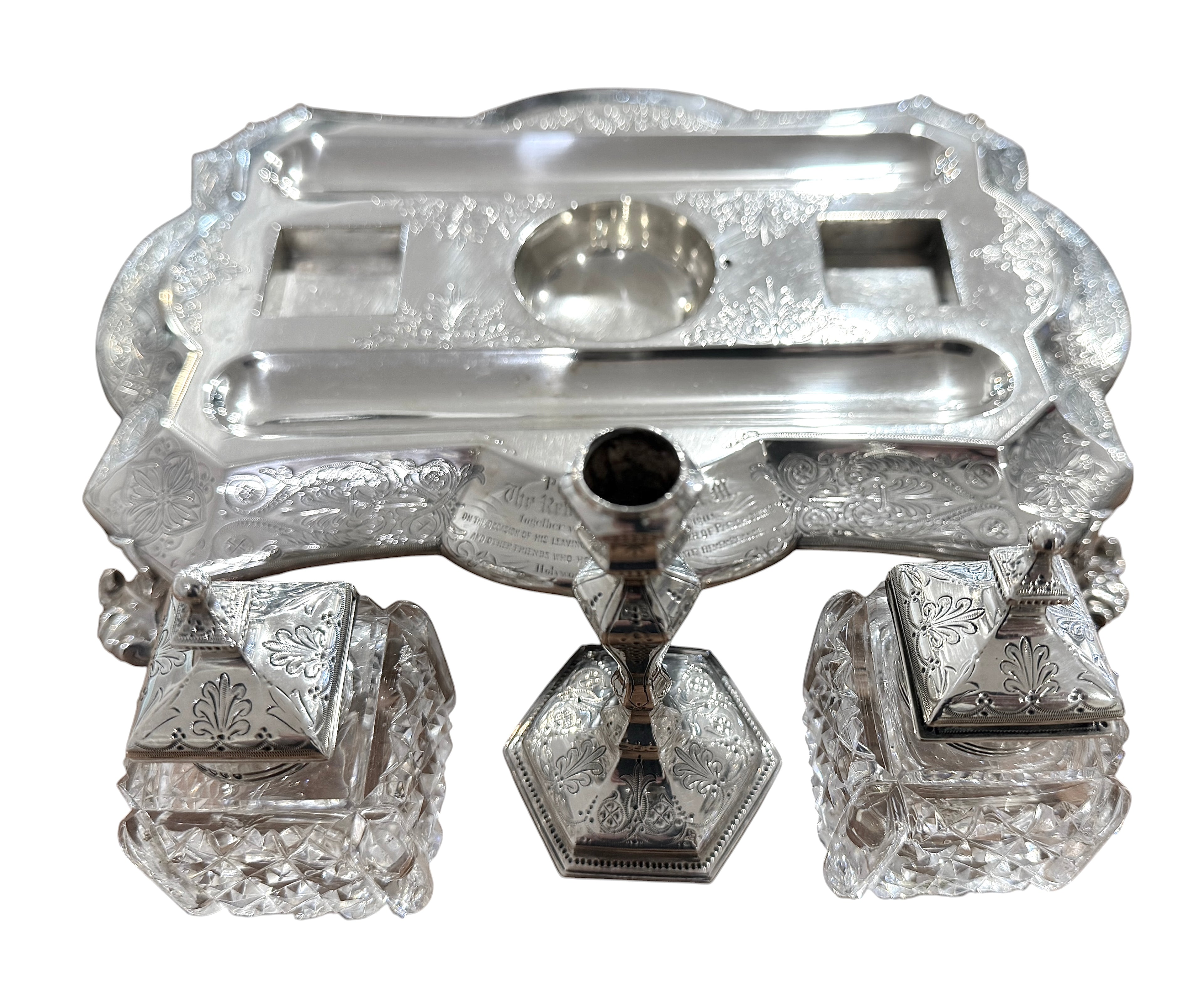 Victorian Sterling Silver Standish. London, 1878. Walter & John Barnard.