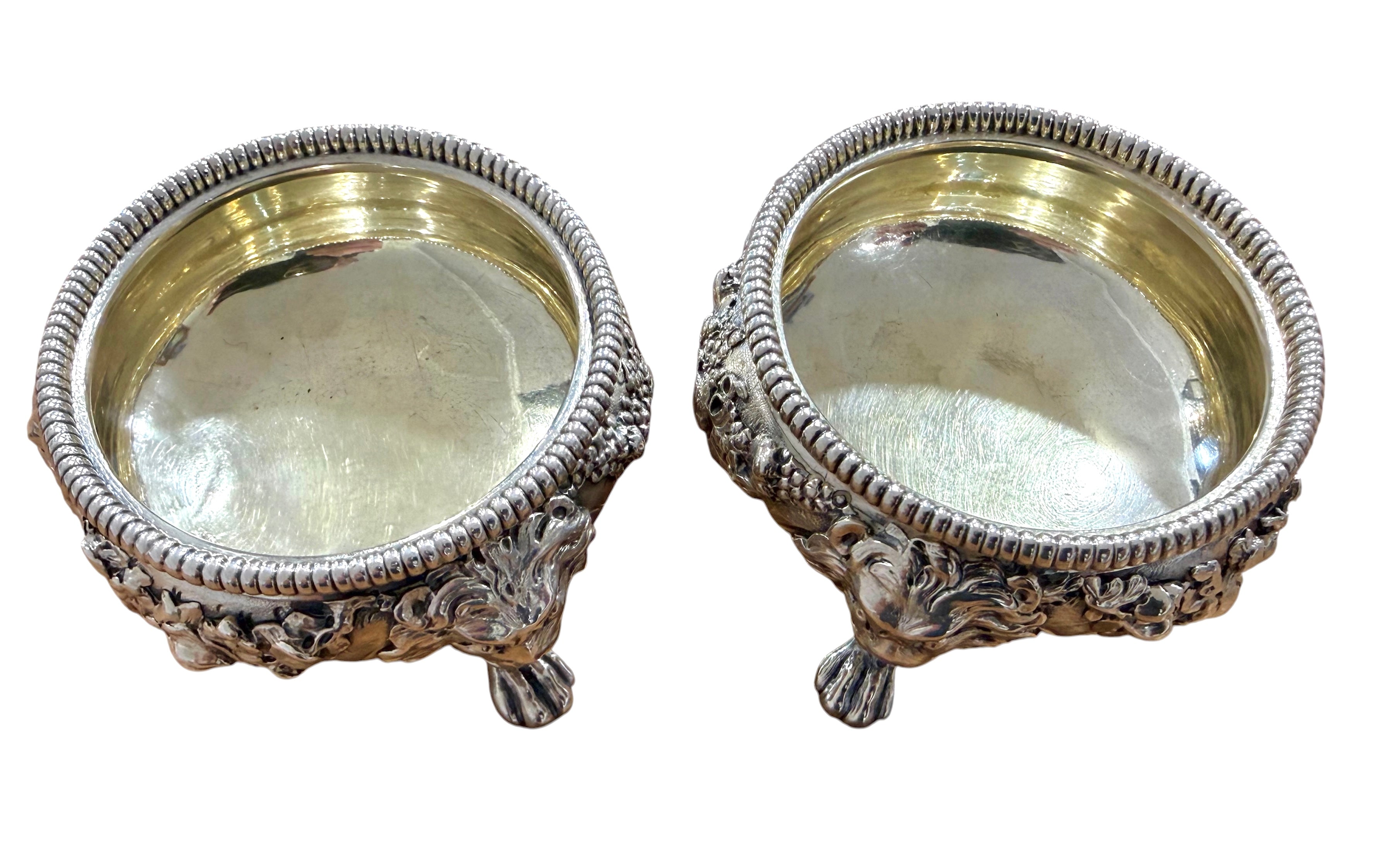 Fine Pair of George III Cast Sterling Silver Salts. London c 1765. Thomas Whipham & Charles Wright.