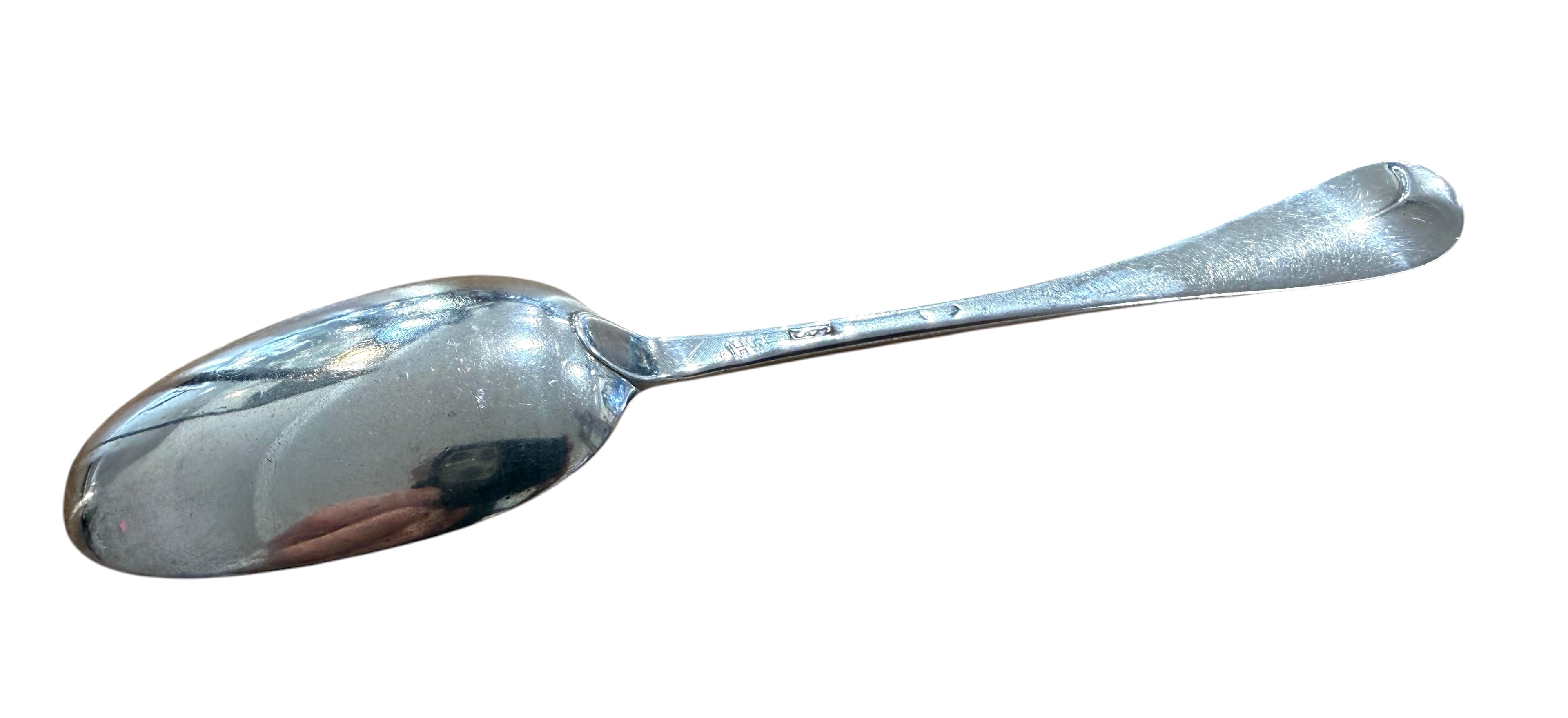 George II Sterling Silver Bottom Marked Dessert Spoon. London c.1750.