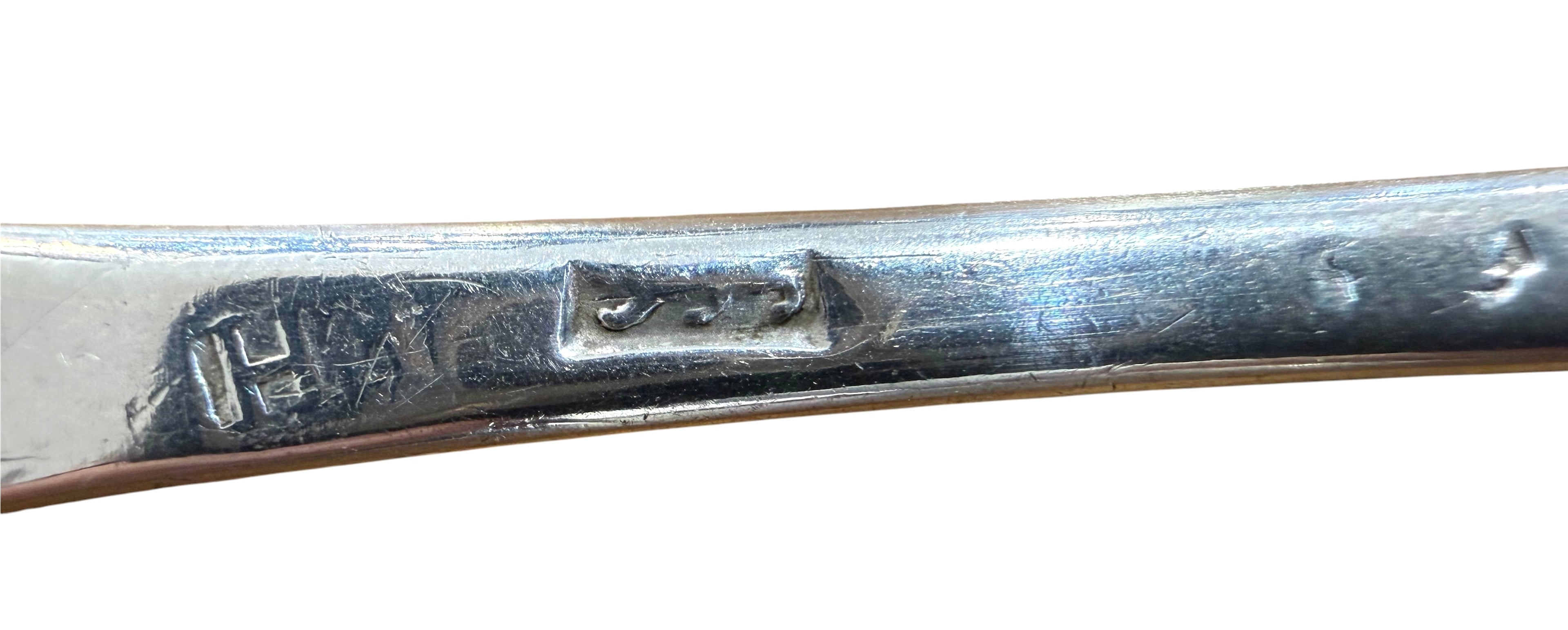 George II Sterling Silver Bottom Marked Dessert Spoon. London c.1750.
