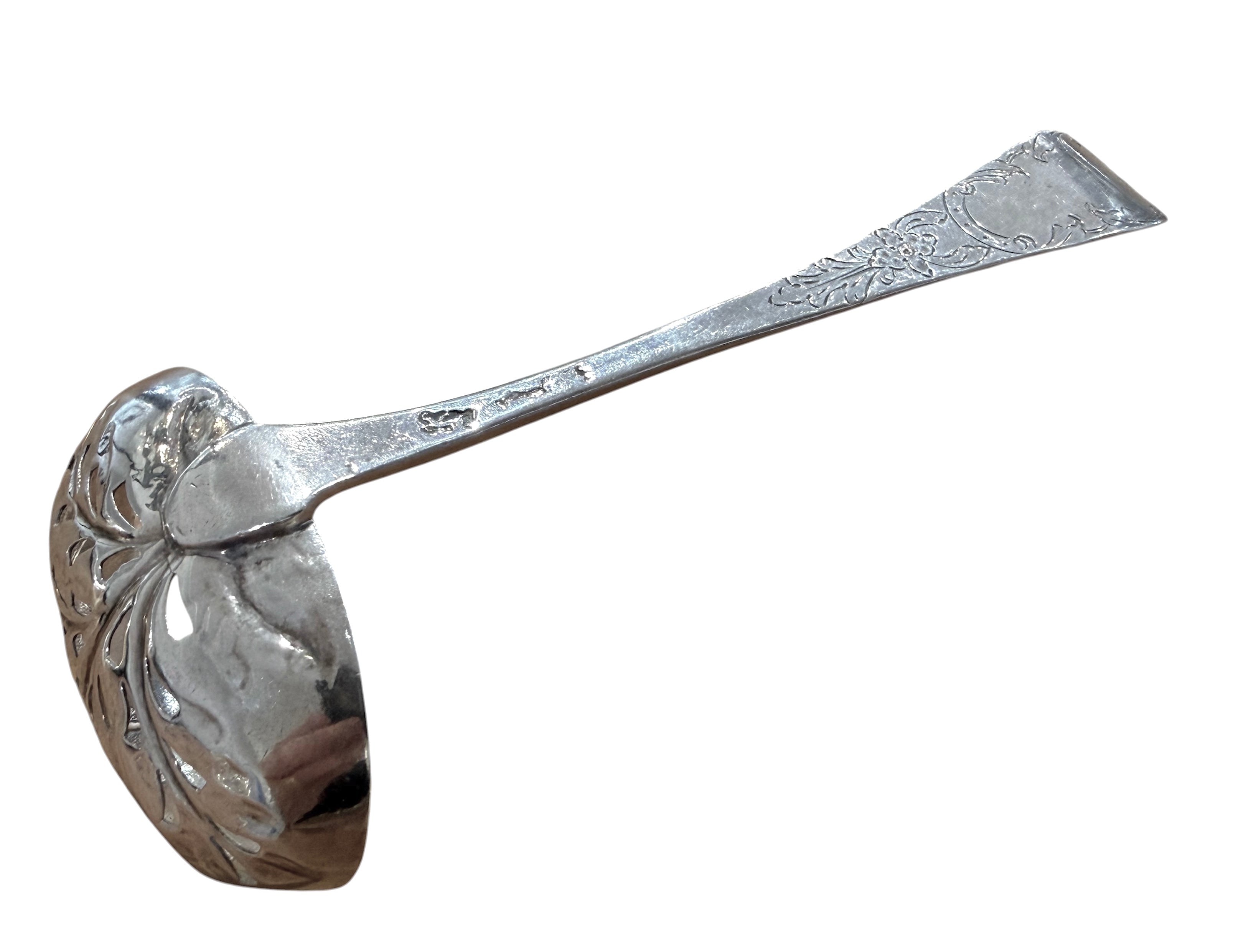 George II Sterling Silver Sifter. London c 1750. Later decorated, marks rubbed.