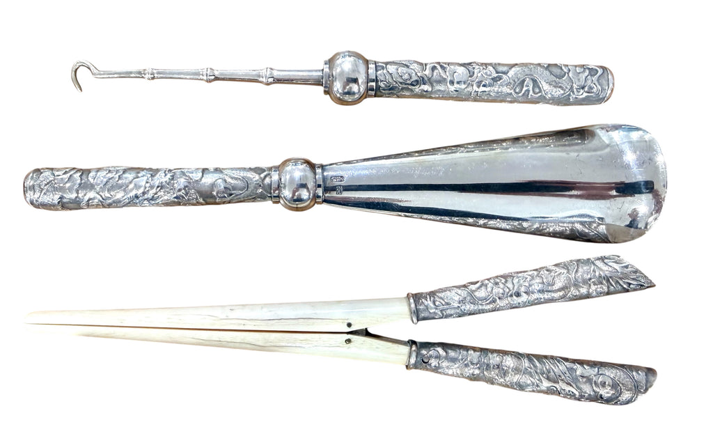 Exceptional CHINESE EXPORT Silver Vanity Set, 8 Pieces, Hung Chong, c. 1900