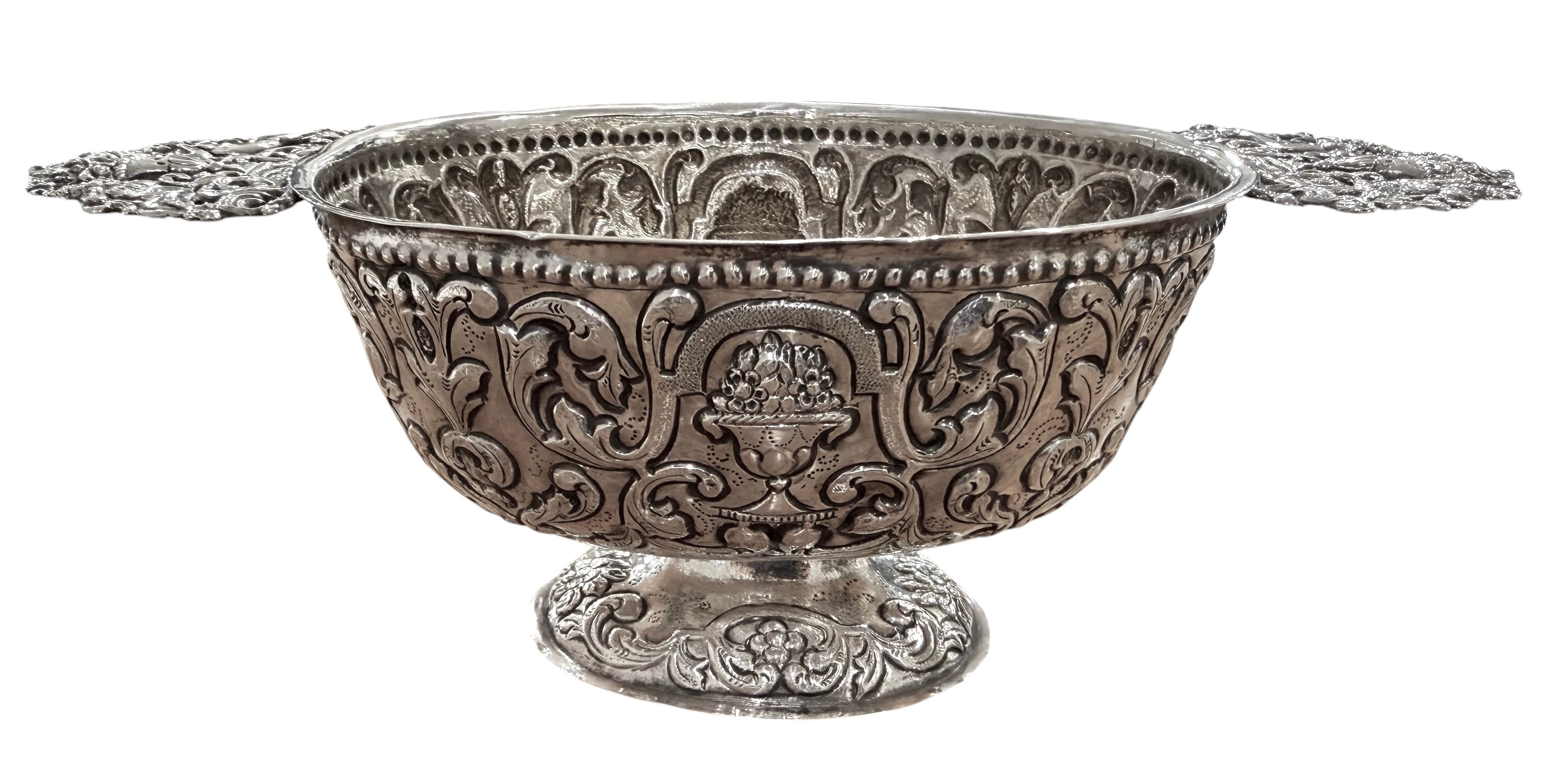 19th Century Silver Embossed Two Handled BOWL.