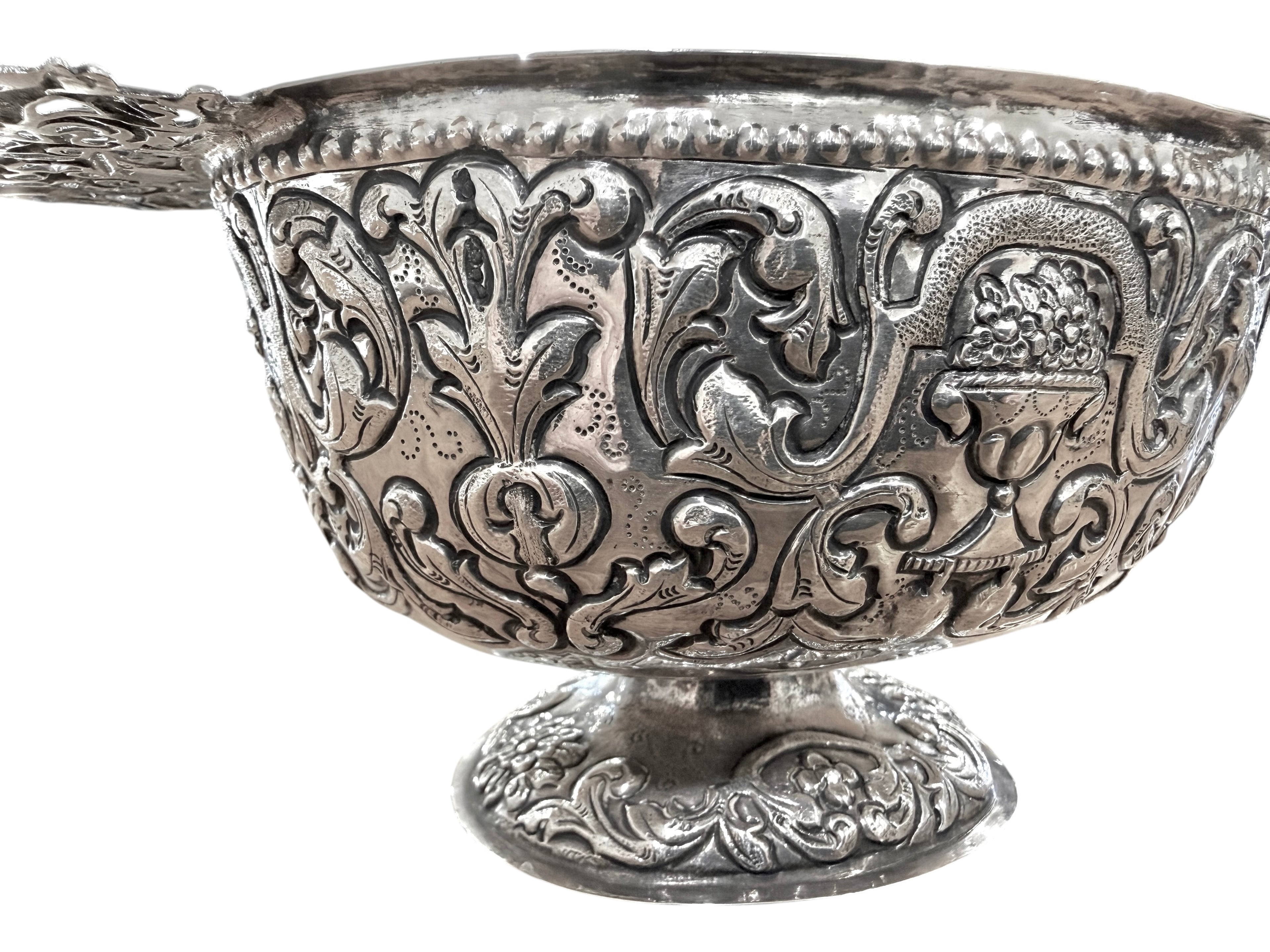 19th Century Silver Embossed Two Handled BOWL.