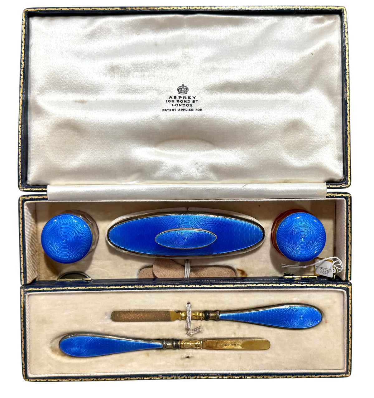 Beautiful Blue Enamel and Silver ASPREY Vanity Set 1929