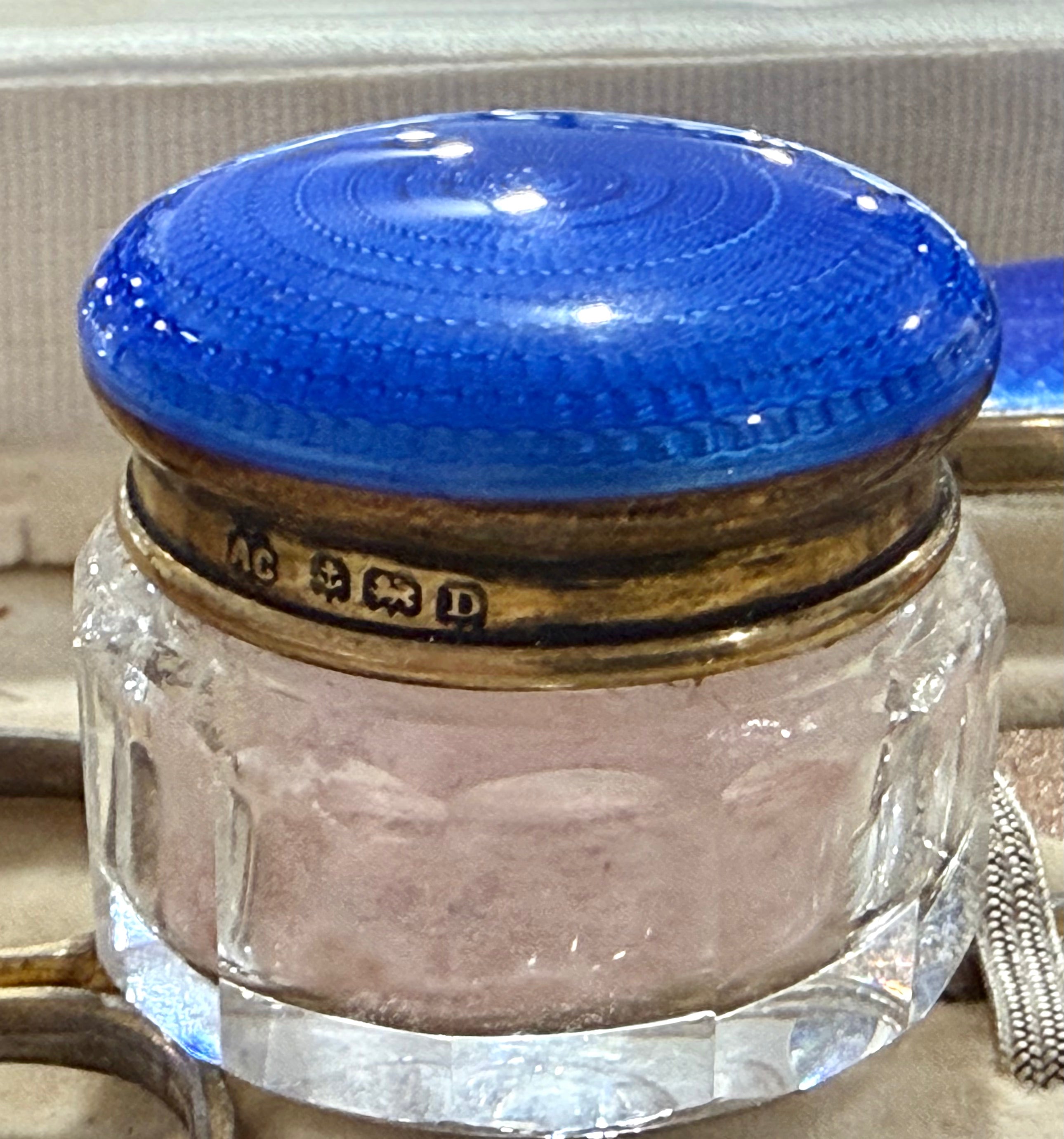 Beautiful Blue Enamel and Silver ASPREY Vanity Set 1929