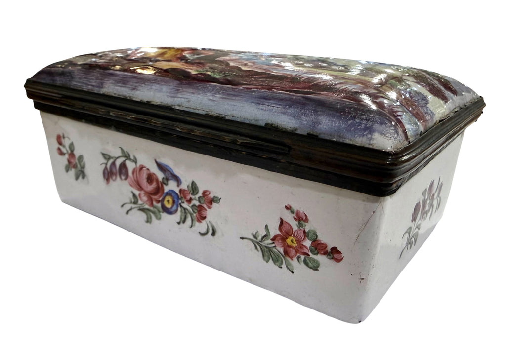 Fine late 18th Century Large Enamel Box, Figural and Landscape Scene.