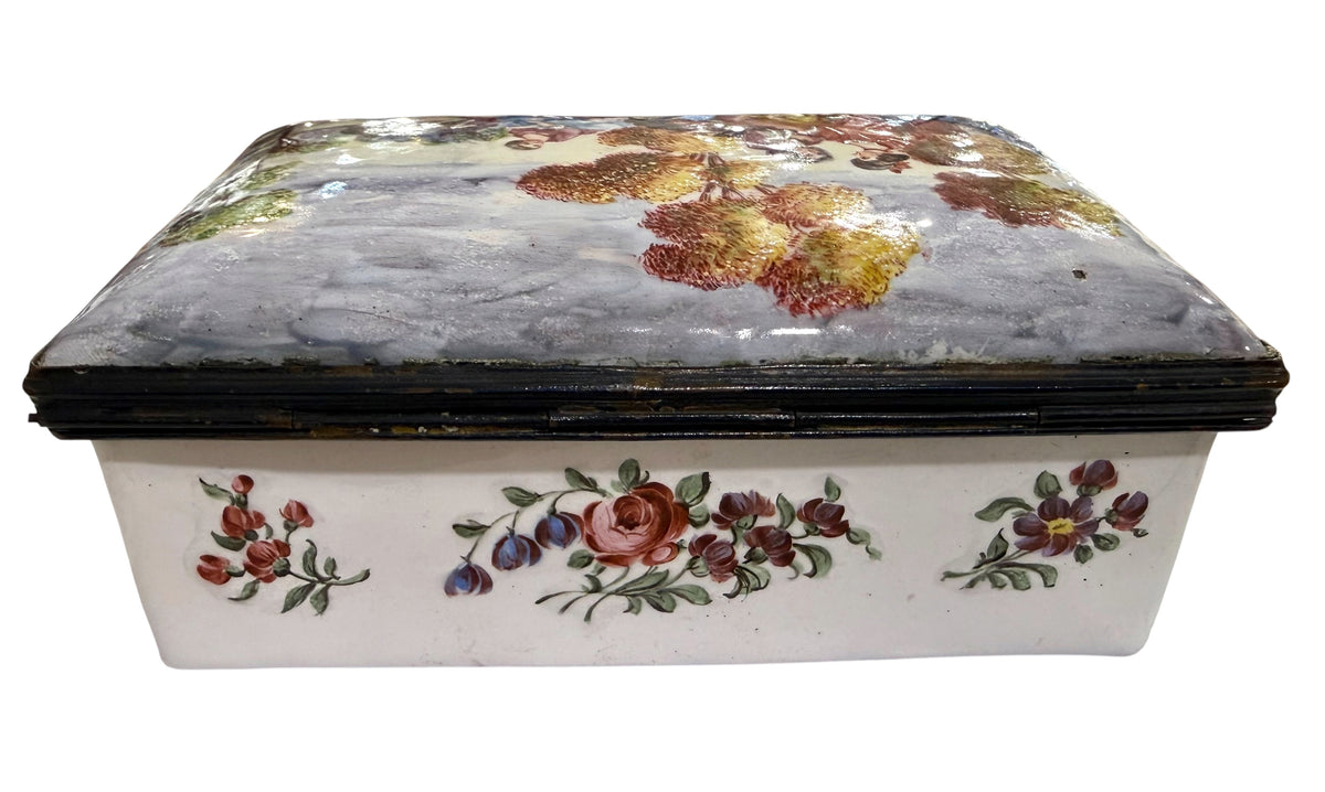 Fine late 18th Century Large Enamel Box, Figural and Landscape Scene.