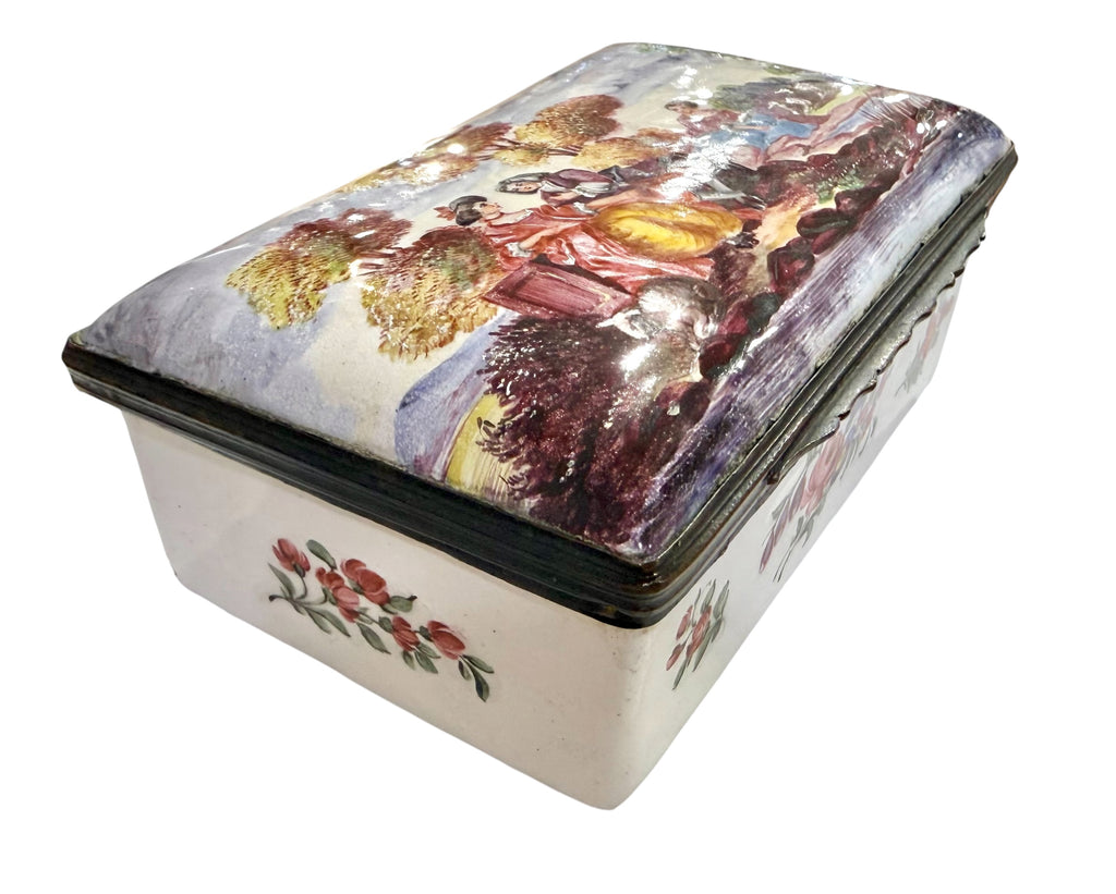 Fine late 18th Century Large Enamel Box, Figural and Landscape Scene.