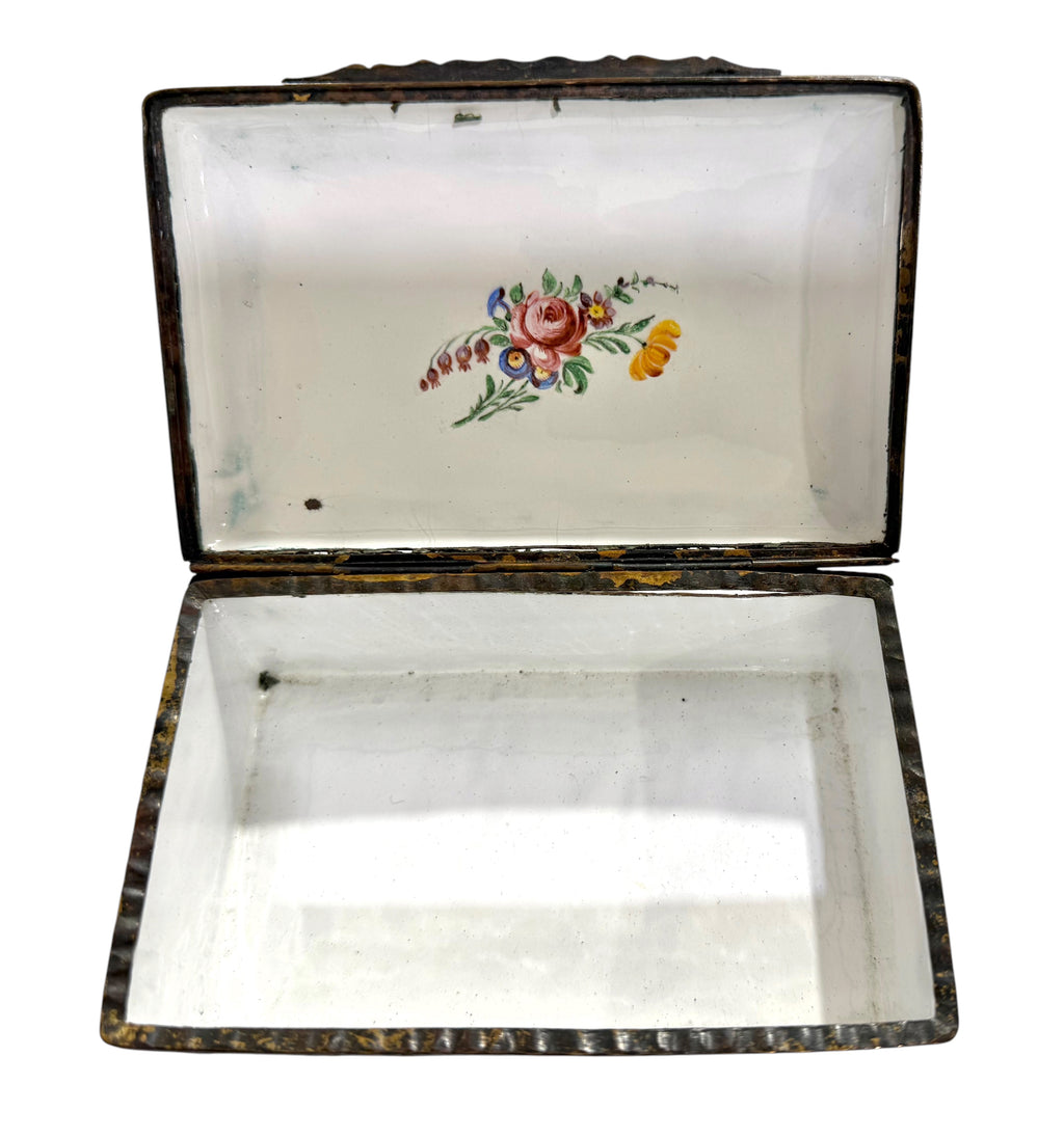 Fine late 18th Century Large Enamel Box, Figural and Landscape Scene.