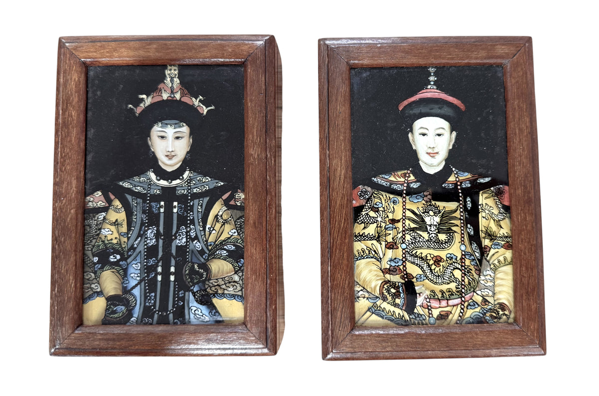 Chinese Ancestor Portrait Boxes, Painted on Glass, c.1920s