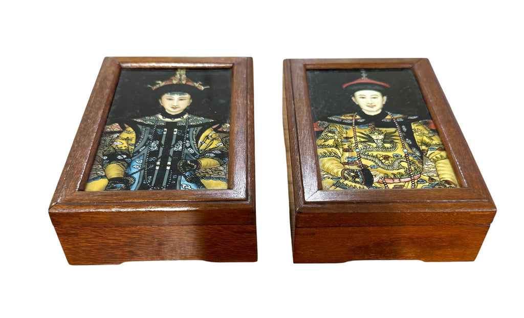 Chinese Ancestor Portrait Boxes, Painted on Glass, c.1920s