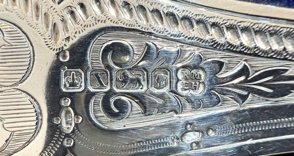 Pair of Victorian Sterling Silver Boxed Fish Servers, Sheffield 1865.