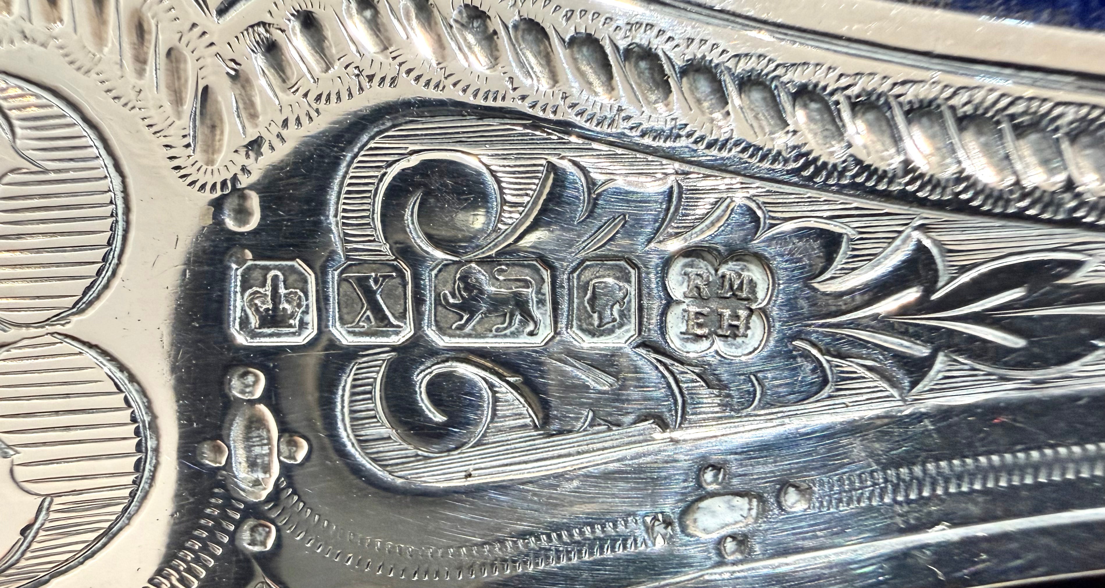 Pair of Victorian Sterling Silver Boxed Fish Servers, Sheffield 1865.