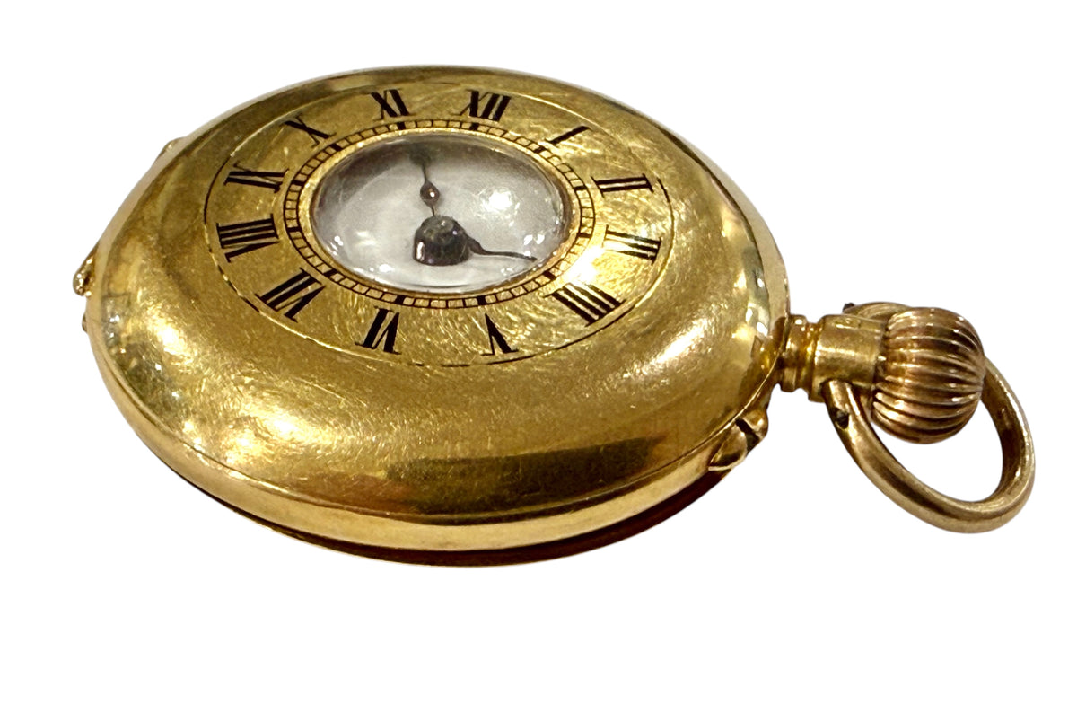 Fine 18 Carat Gold Swiss Ladies Half Hunter Fob Watch, c 1900.