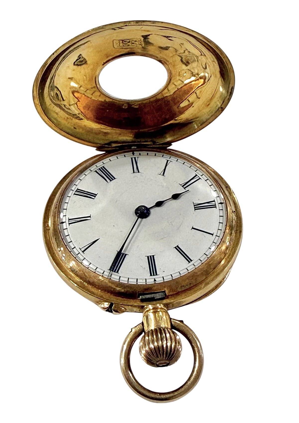 Fine 18 Carat Gold Swiss Ladies Half Hunter Fob Watch, c 1900.
