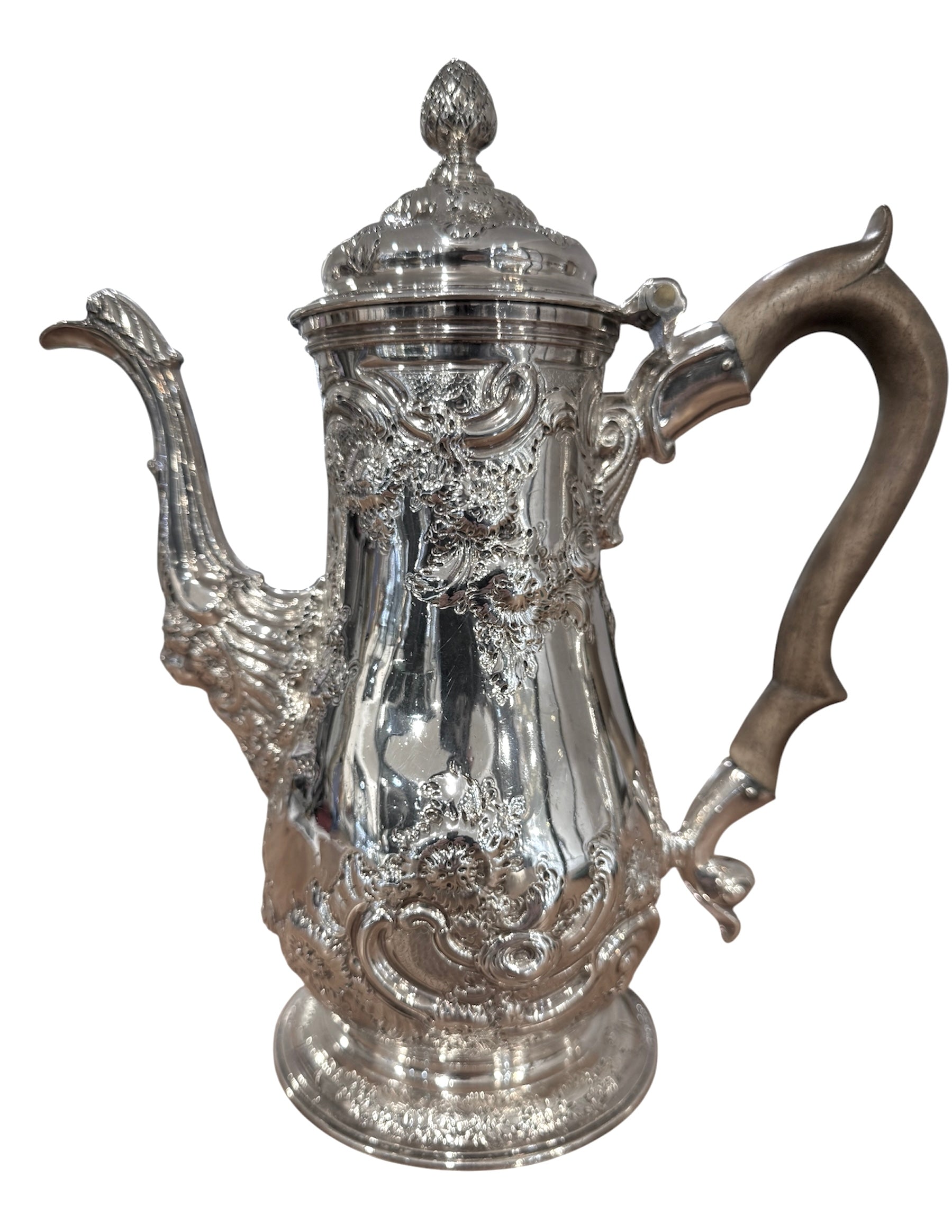 Fine George II Sterling Silver Coffee Pot. London 1751. Benjamin Gignac